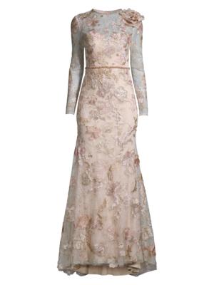 Mac Duggal Women's Floral Lace Embellished Gown - Blush
