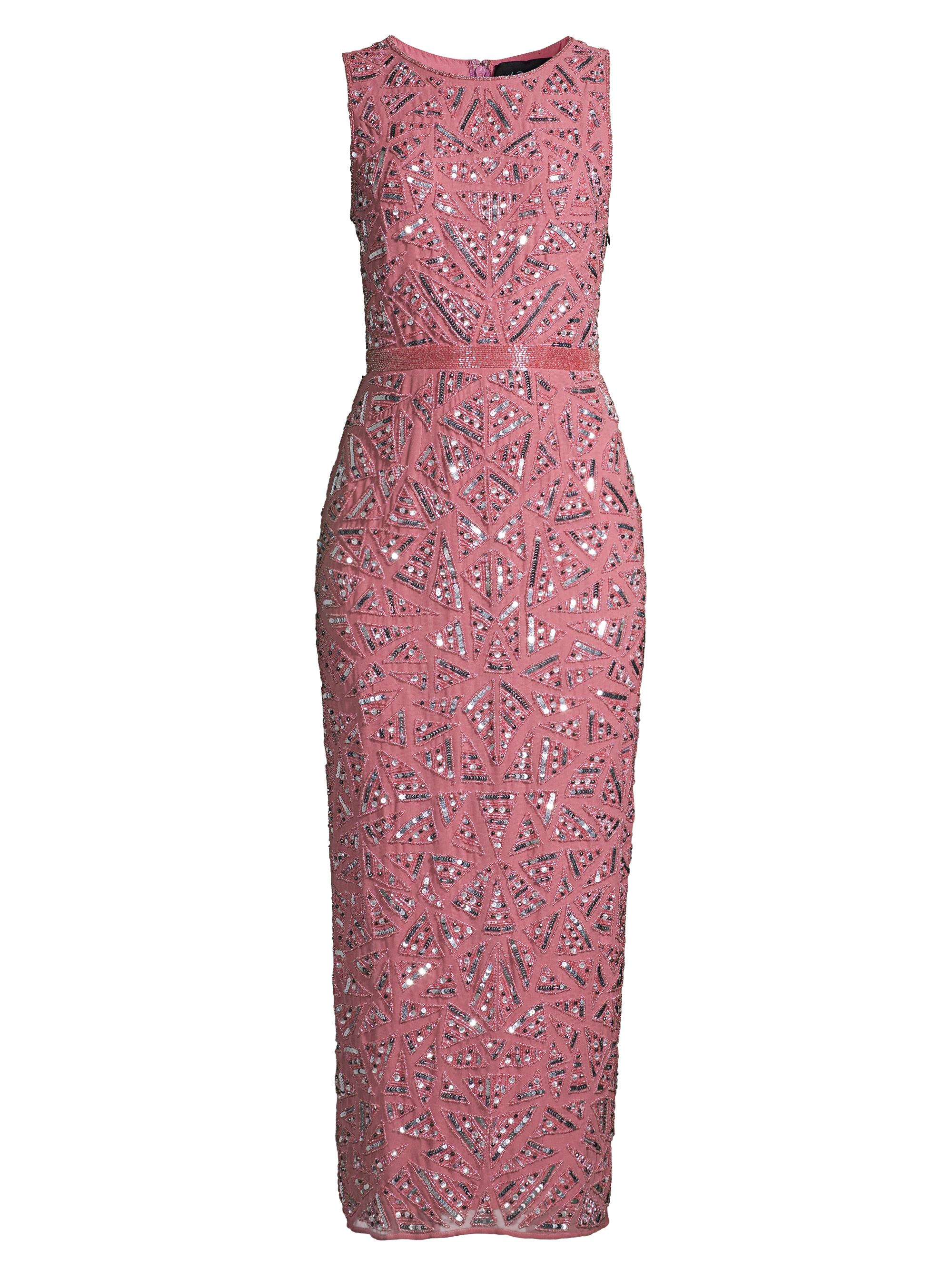 Mac Duggal Women's Triangle Bead & Sequin Pattern Midi Sheath Dress - Rosewood