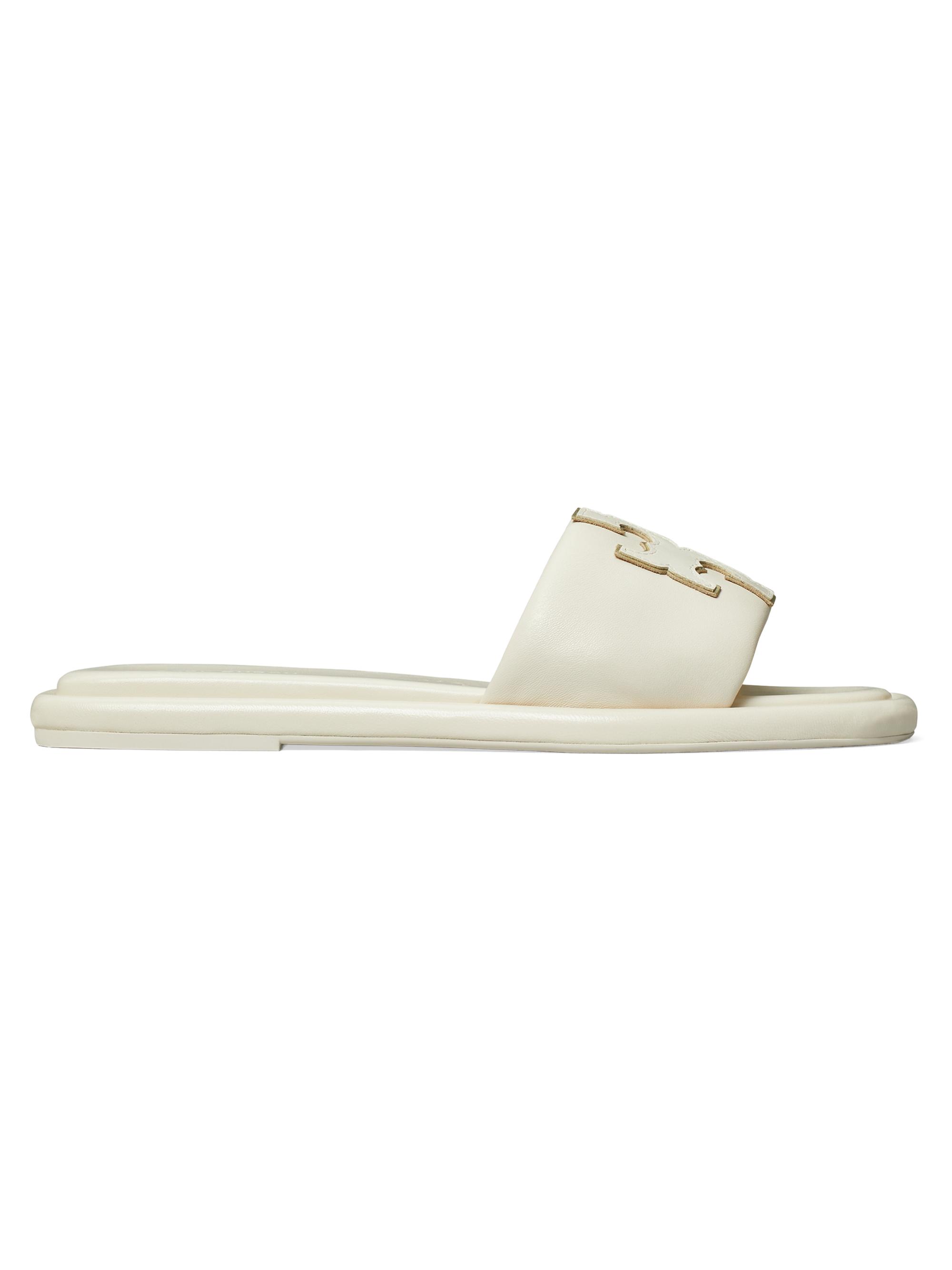 Tory Burch Women's Double-T Monogram Padded Leather Slide Sandals - Cream
