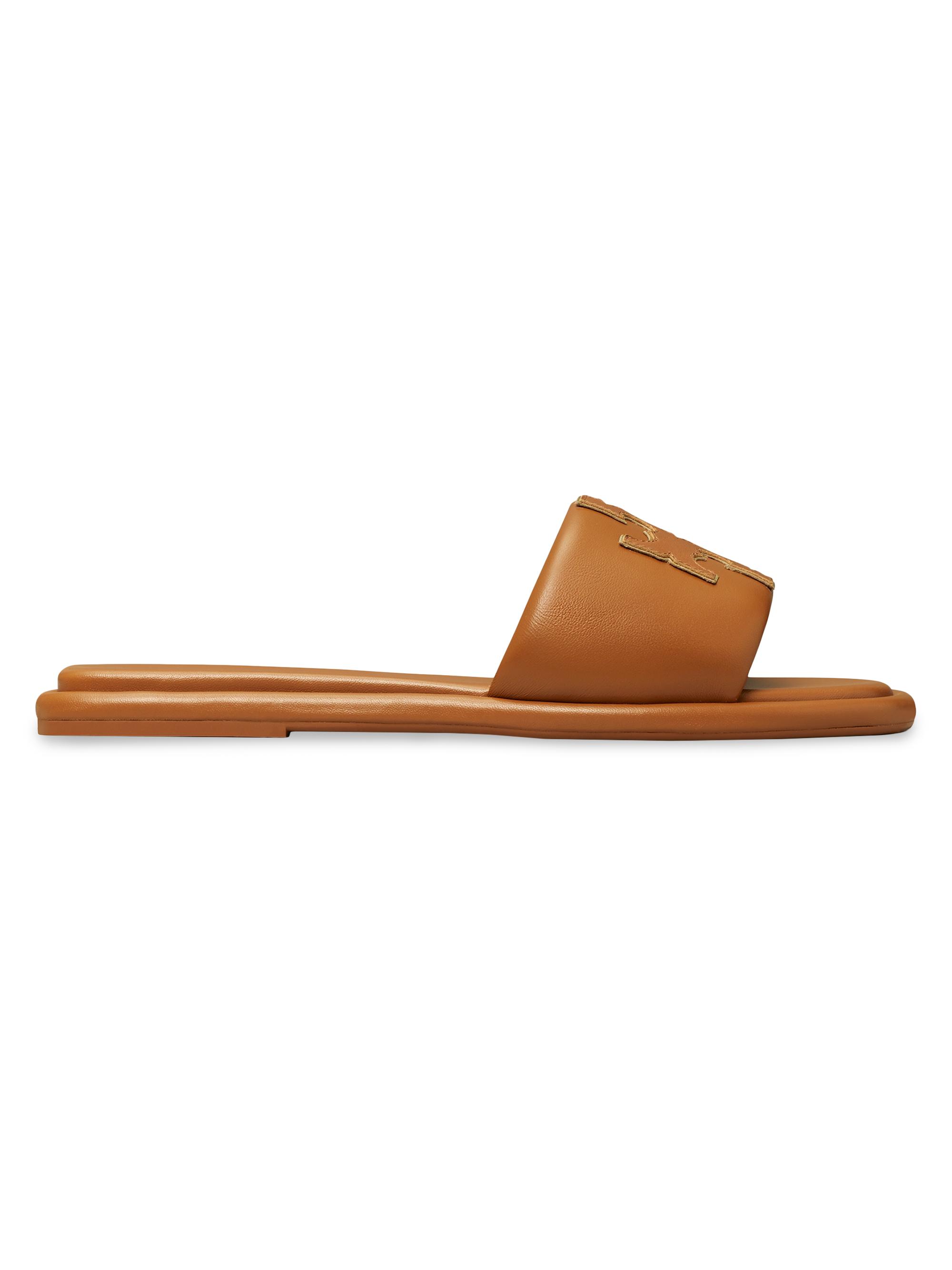 Tory Burch Women's Double-T Monogram Padded Leather Slide Sandals - Miele Gold | Thumbnail 6
