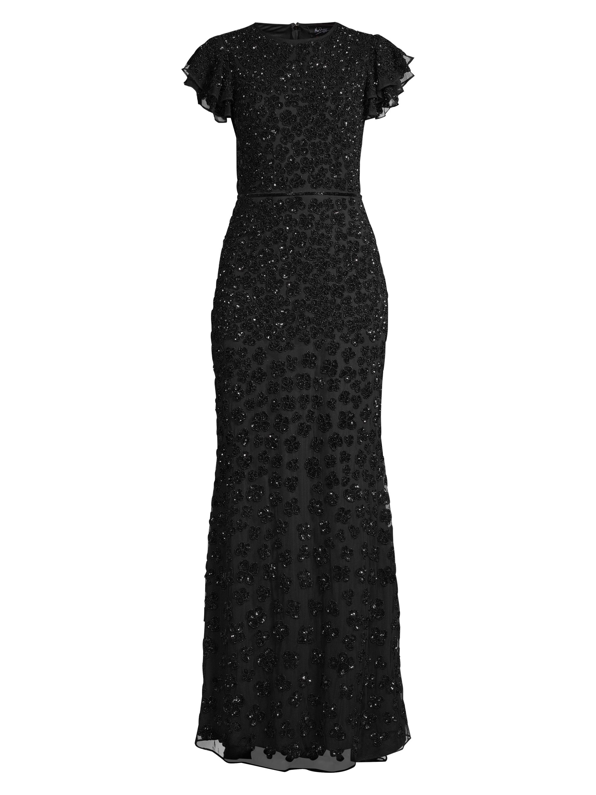Mac Duggal Women's Novelty Floral Embroidery Sequin Column Gown - Black