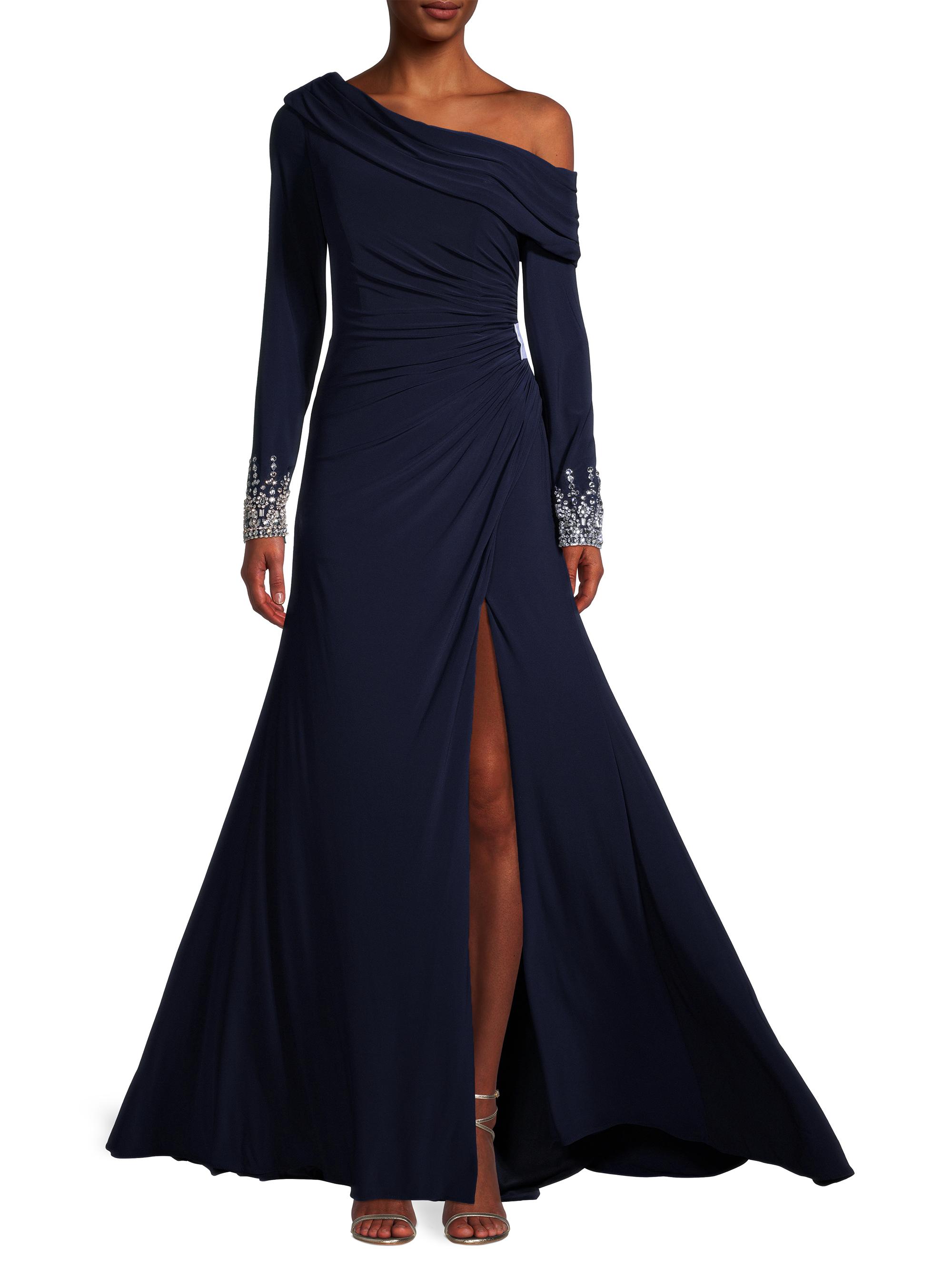Mac Duggal One-Shoulder Jersey Ruched Side Slit Gown | Saks Fifth Avenue