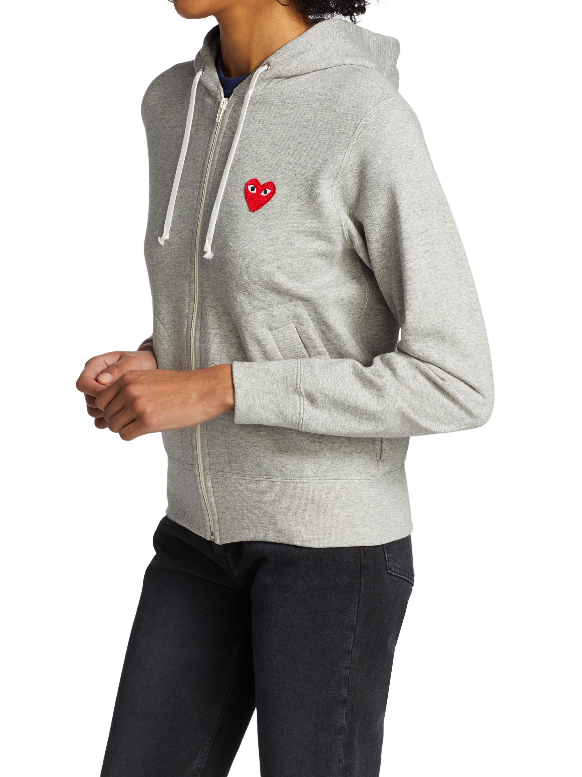 Comme des Garçons PLAY Women's Heart Back Zip Hoodie - Grey | Thumbnail 4