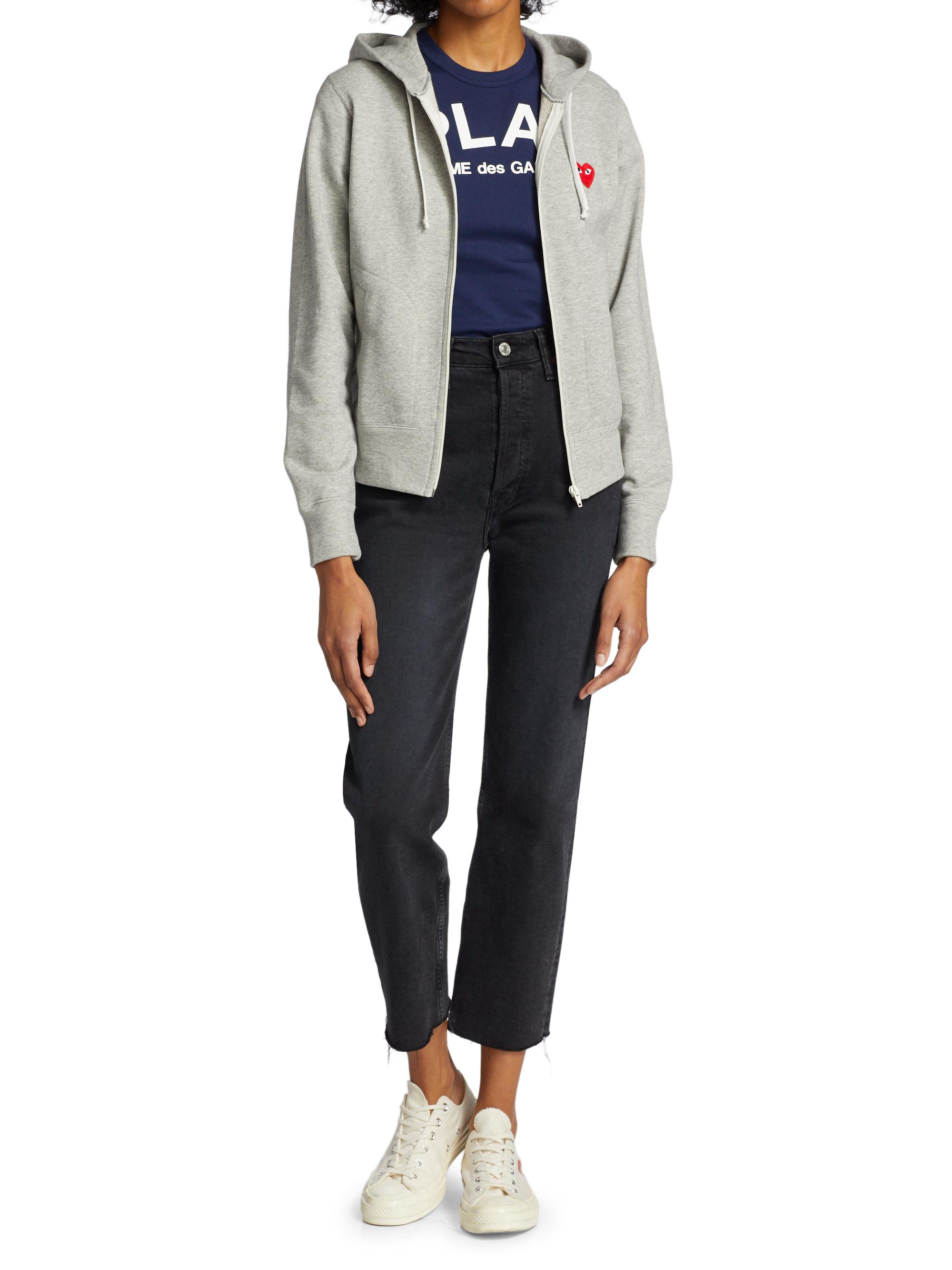 Comme des Garçons PLAY Women's Heart Back Zip Hoodie - Grey | Thumbnail 2