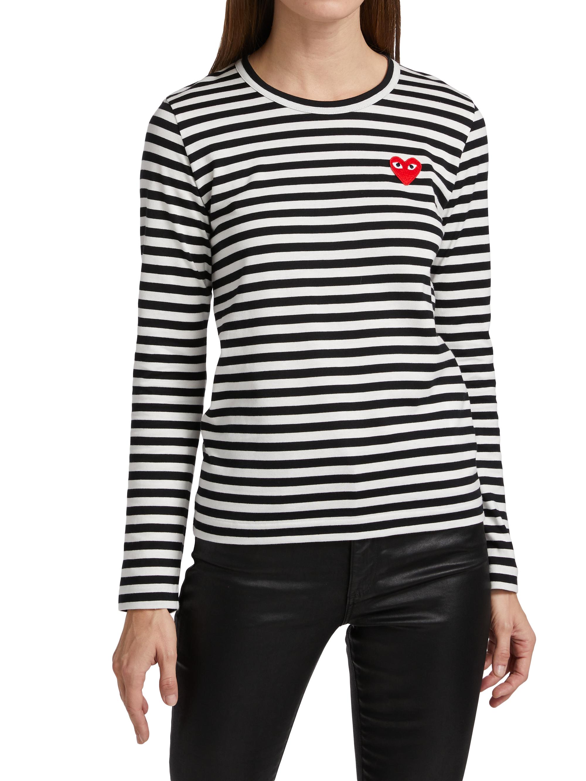 Comme des Garçons PLAY Women's Striped Red Heart Long-Sleeve Shirt - Black White | Thumbnail 3