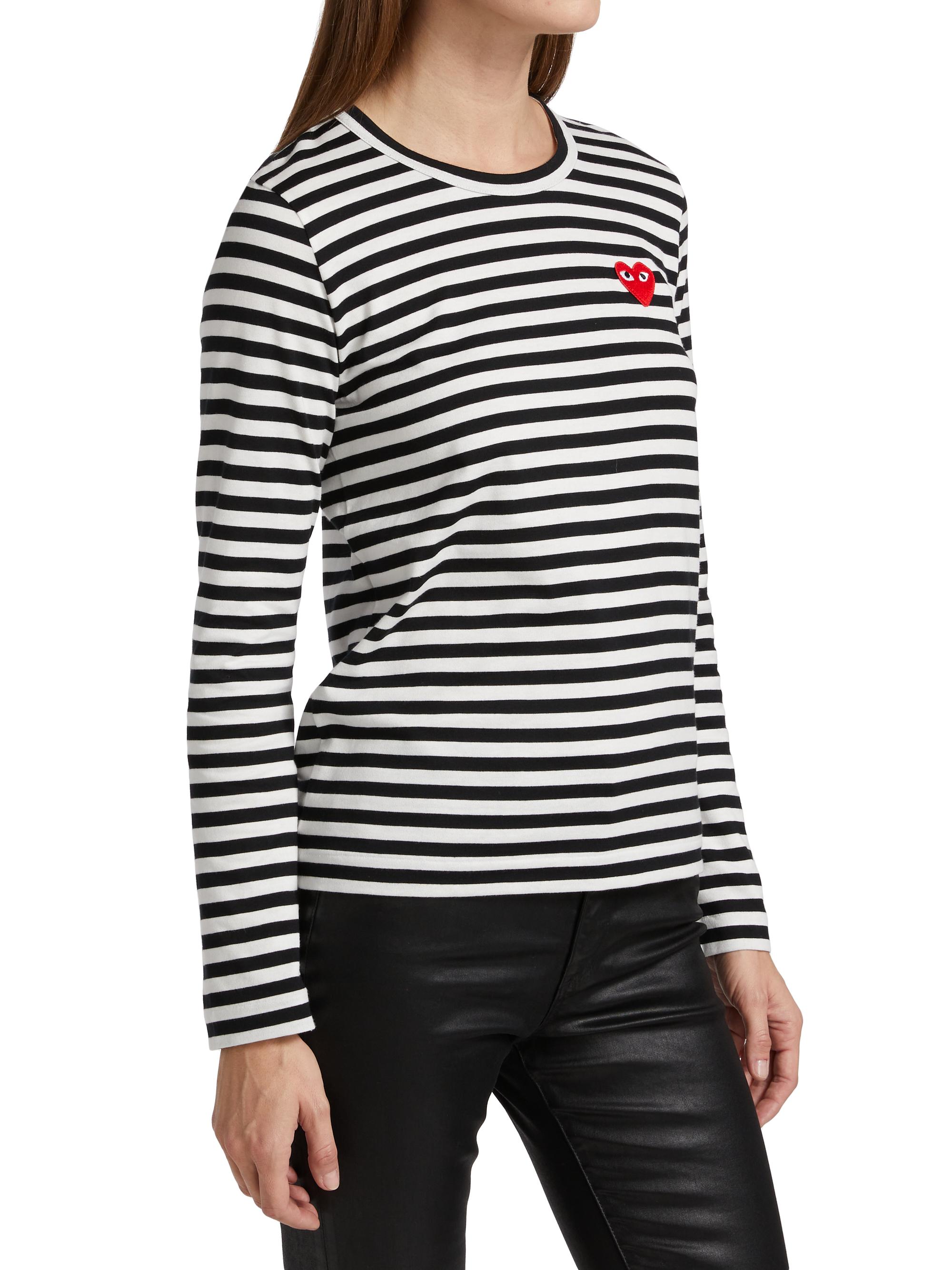Comme des Garçons PLAY Women's Striped Red Heart Long-Sleeve Shirt - Black White | Thumbnail 4