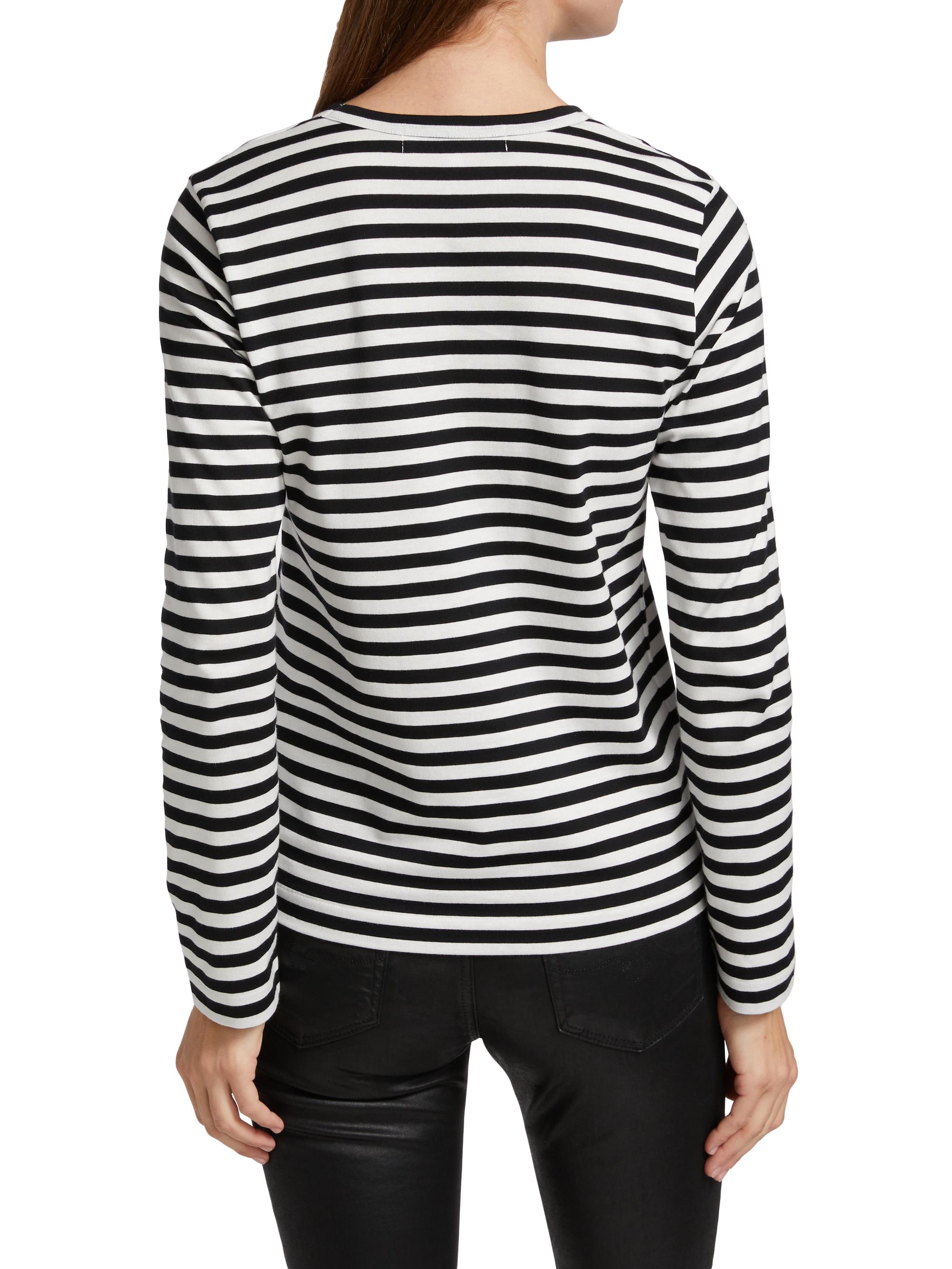Comme des Garçons PLAY Women's Striped Red Heart Long-Sleeve Shirt - Black White | Thumbnail 5