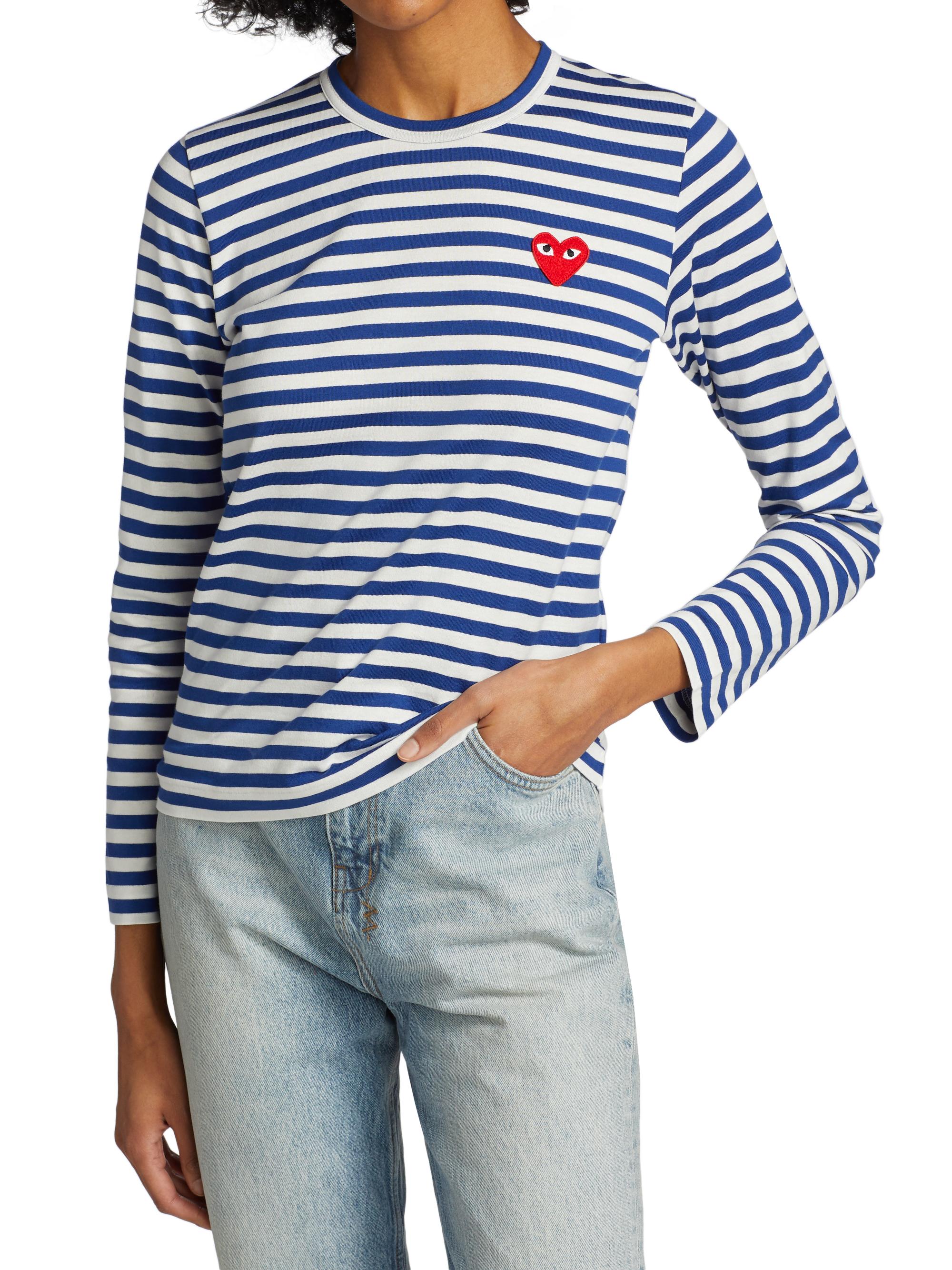 Comme des Garçons PLAY Women's Striped Red Heart Long-Sleeve Shirt - Navy White | Thumbnail 3