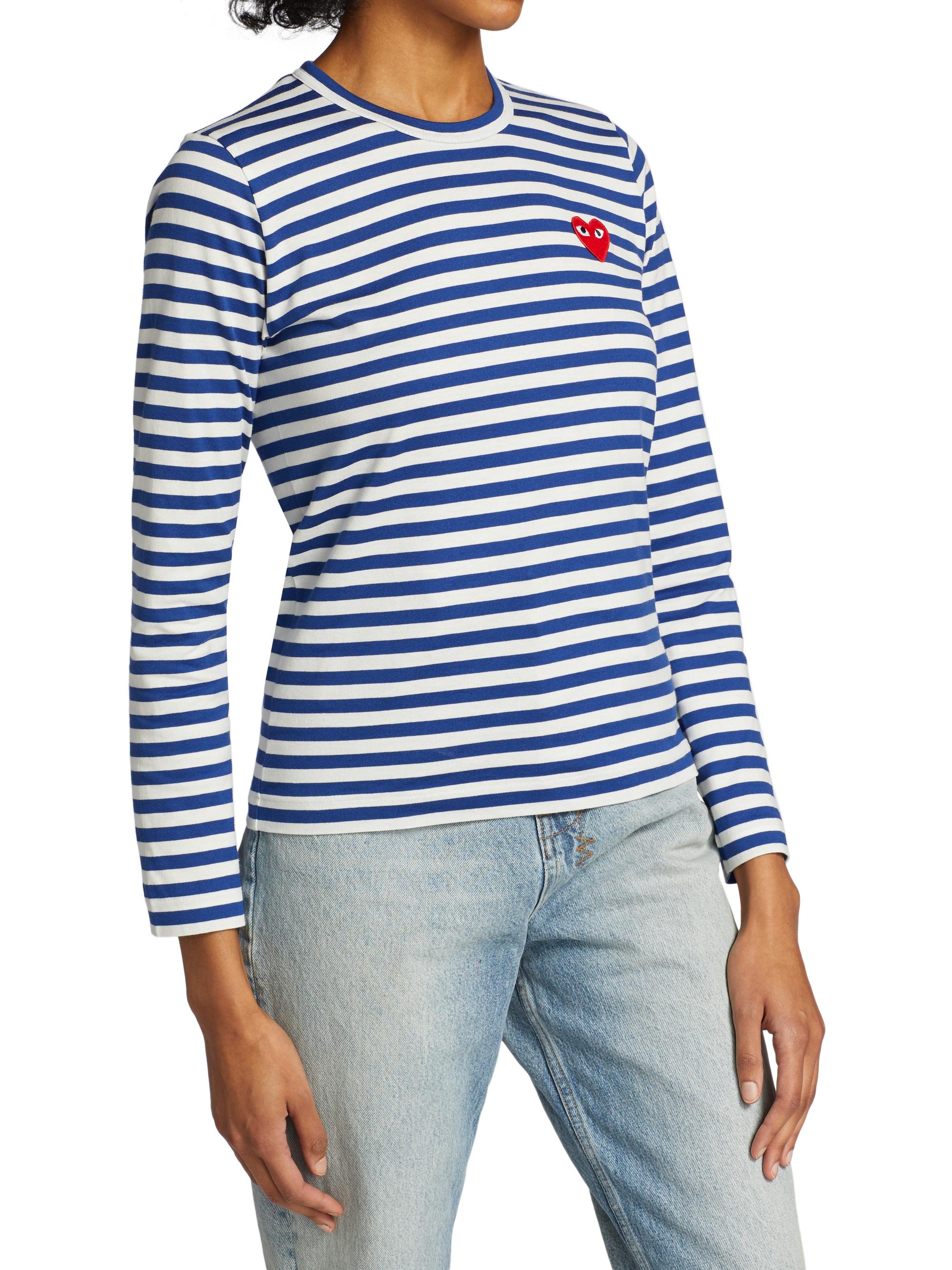 Comme des Garçons PLAY Women's Striped Red Heart Long-Sleeve Shirt - Navy White | Thumbnail 4