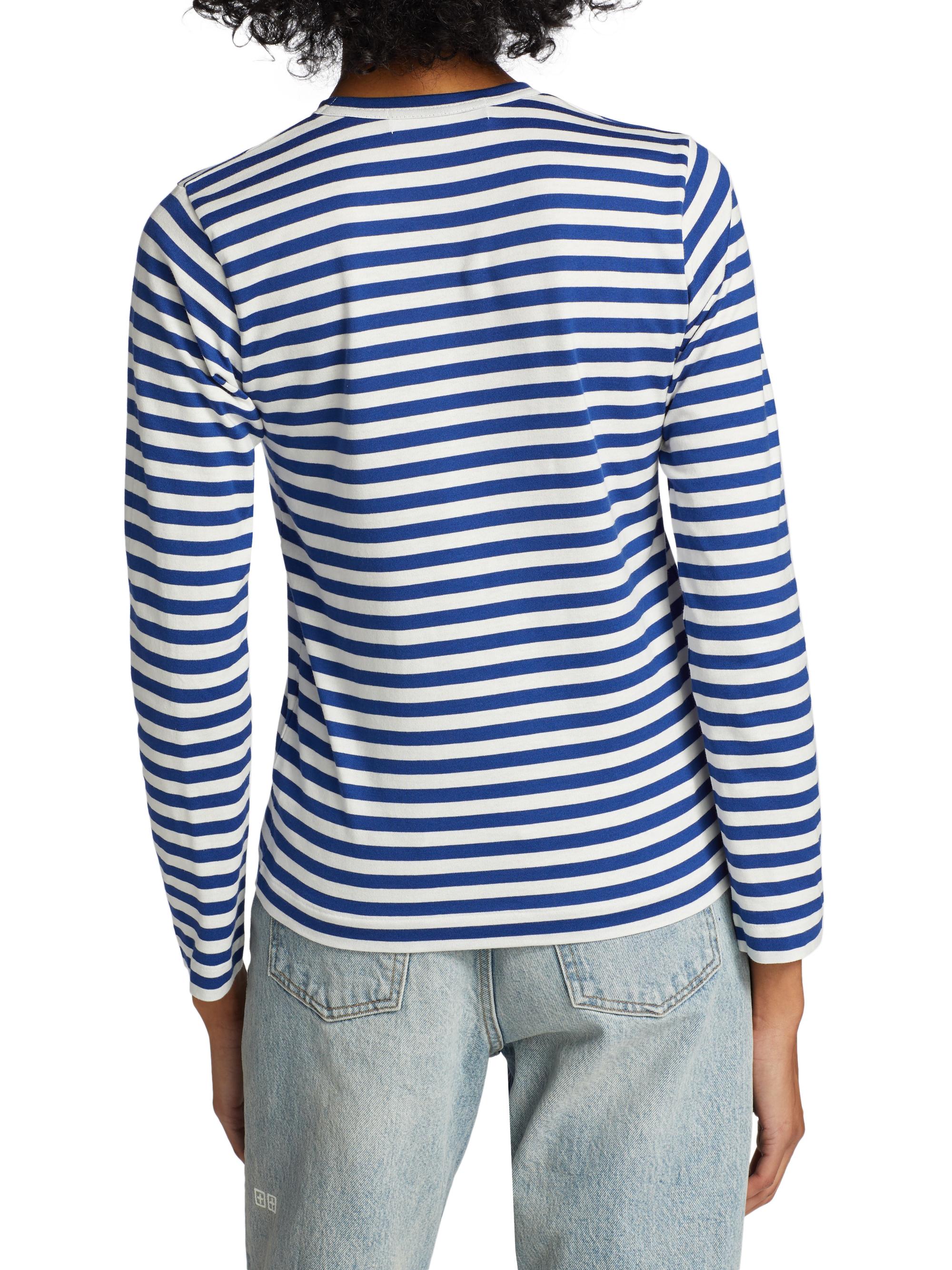 Comme des Garçons PLAY Women's Striped Red Heart Long-Sleeve Shirt - Navy White | Thumbnail 5