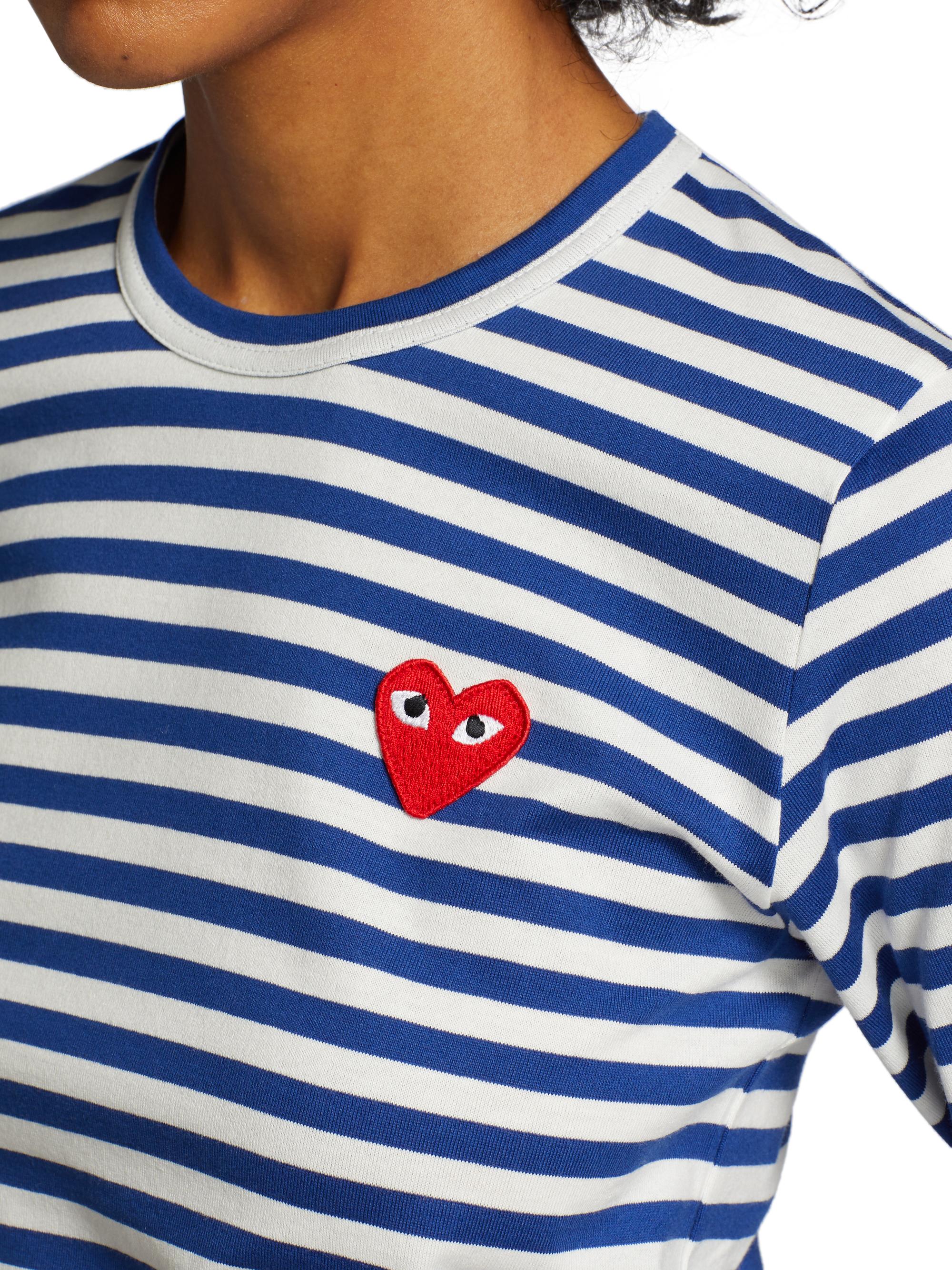 Comme des Garçons PLAY Women's Striped Red Heart Long-Sleeve Shirt - Navy White | Thumbnail 6