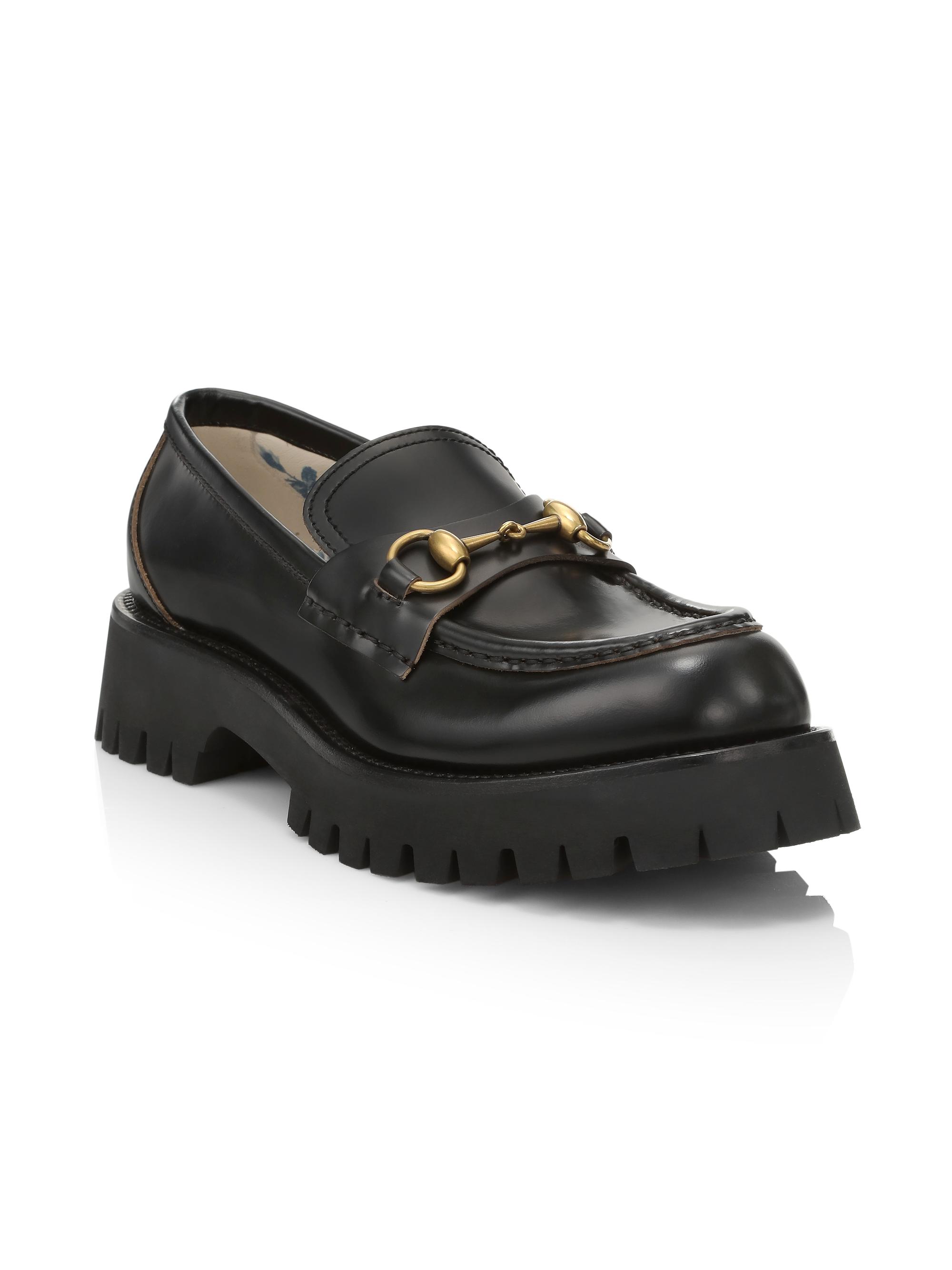 leather lug sole horsebit loafer gucci