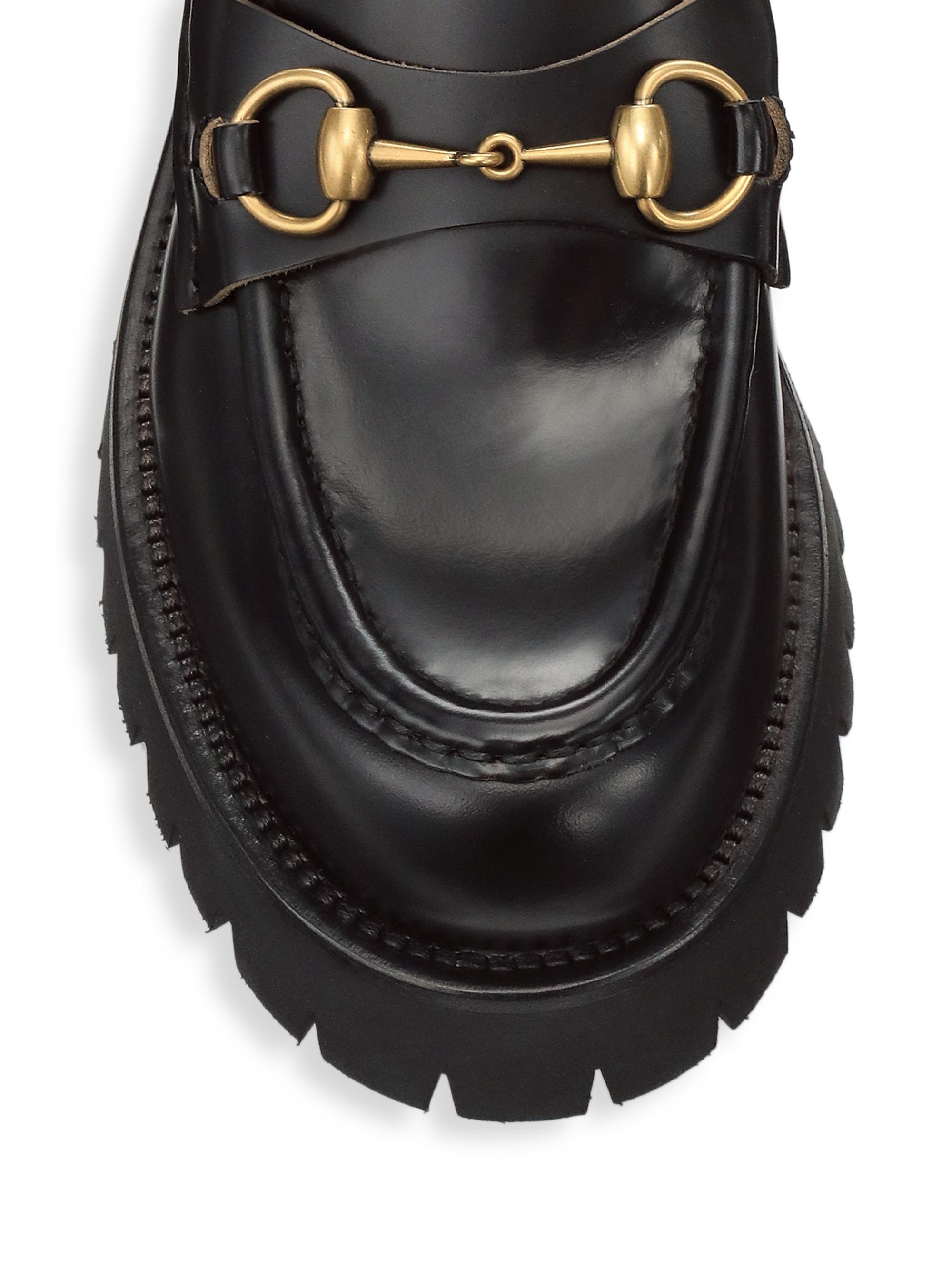 leather lug sole horsebit loafer gucci