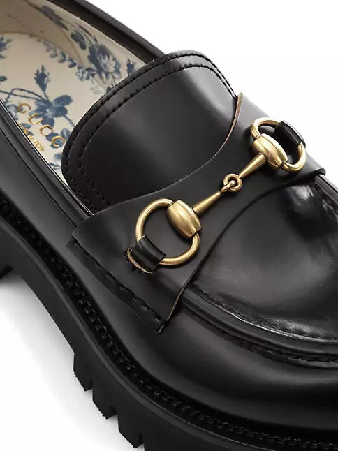 Gucci Women's Leather Lug Sole Horsebit Loafers - Black - Size 9.5