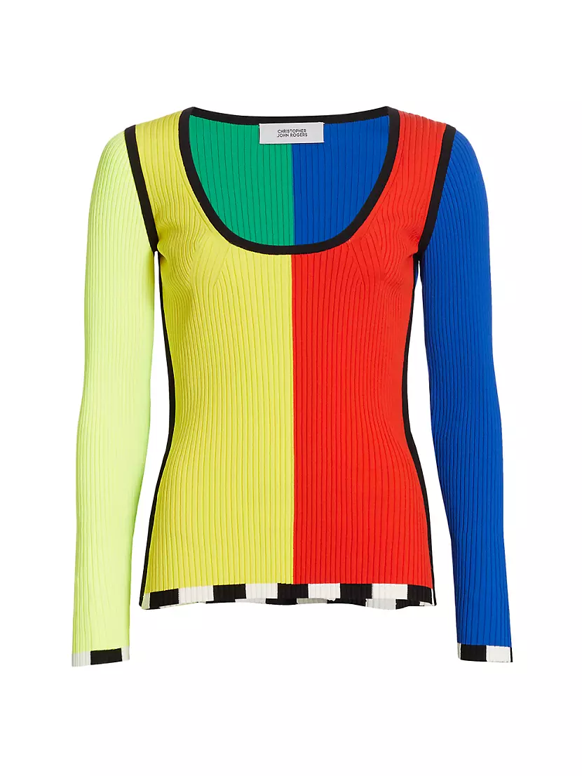 Colorblock Saks Christopher | John Shop Fifth Rogers Rib-Knit Avenue Sweater