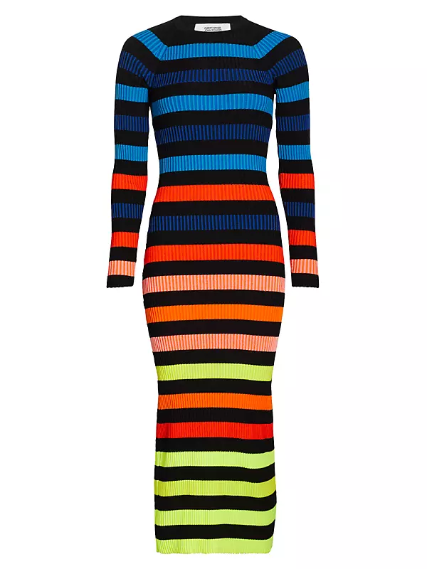 Rainbow Striped Ribbed Midi Dress