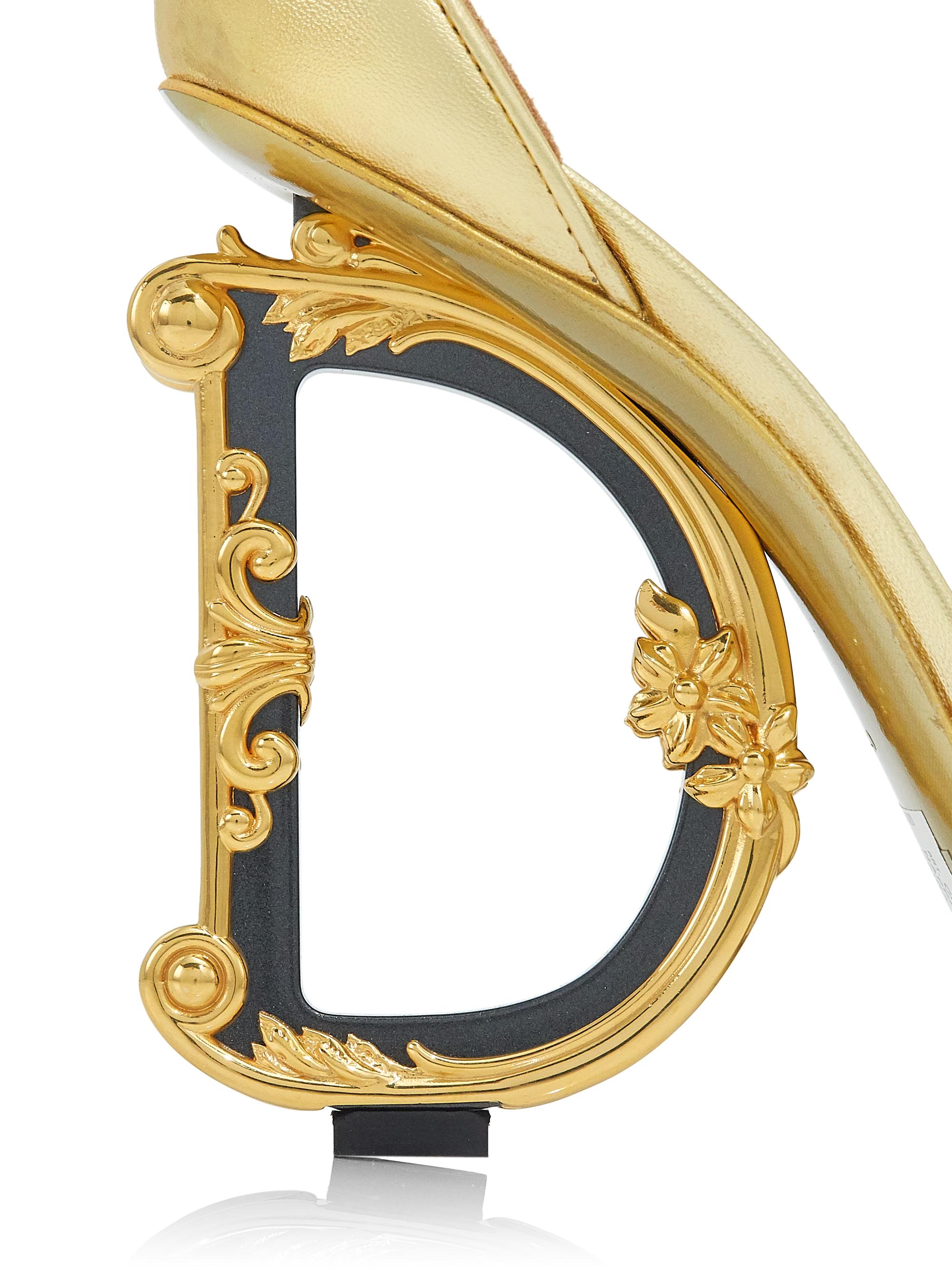 Dolce&Gabbana Sculpted-Heel Metallic Leather Sandals | Saks Fifth