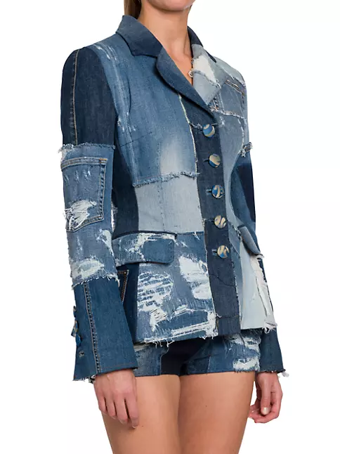 Dolce & Gabbana Women's Single-Breasted Denim Patchwork Jacket - Blue - Casual Jackets