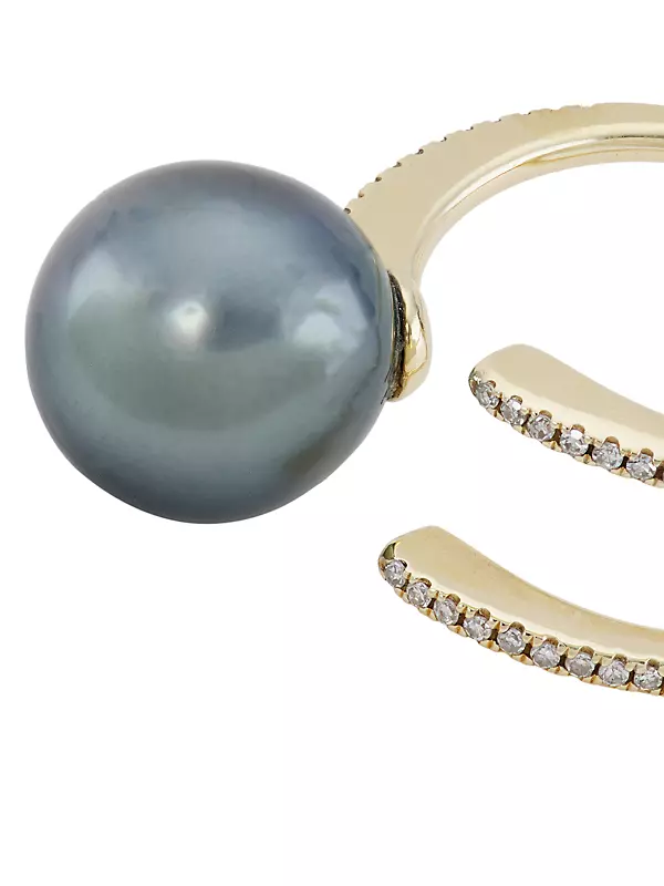 Scatter Claw 18K Gold, 0.09 TCW Diamond & Tahitian Pearl Ring