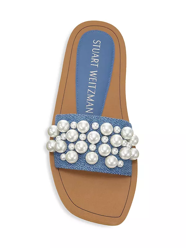 Goldie Embellished Denim Slide Sandals