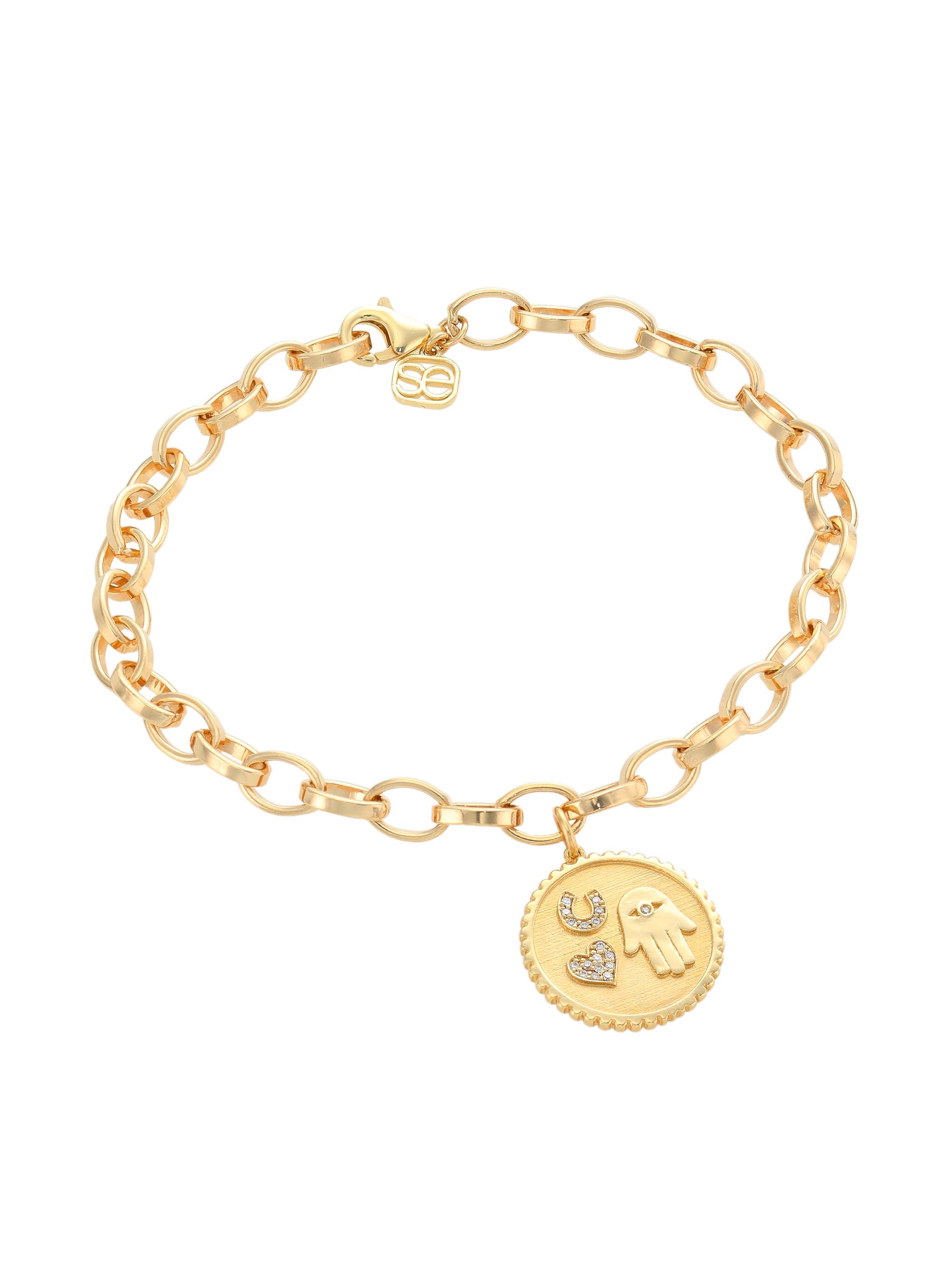 Sydney Evan Women's 14K Yellow Gold & Diamond Luck & Protection Charm Link Bracelet - Gold