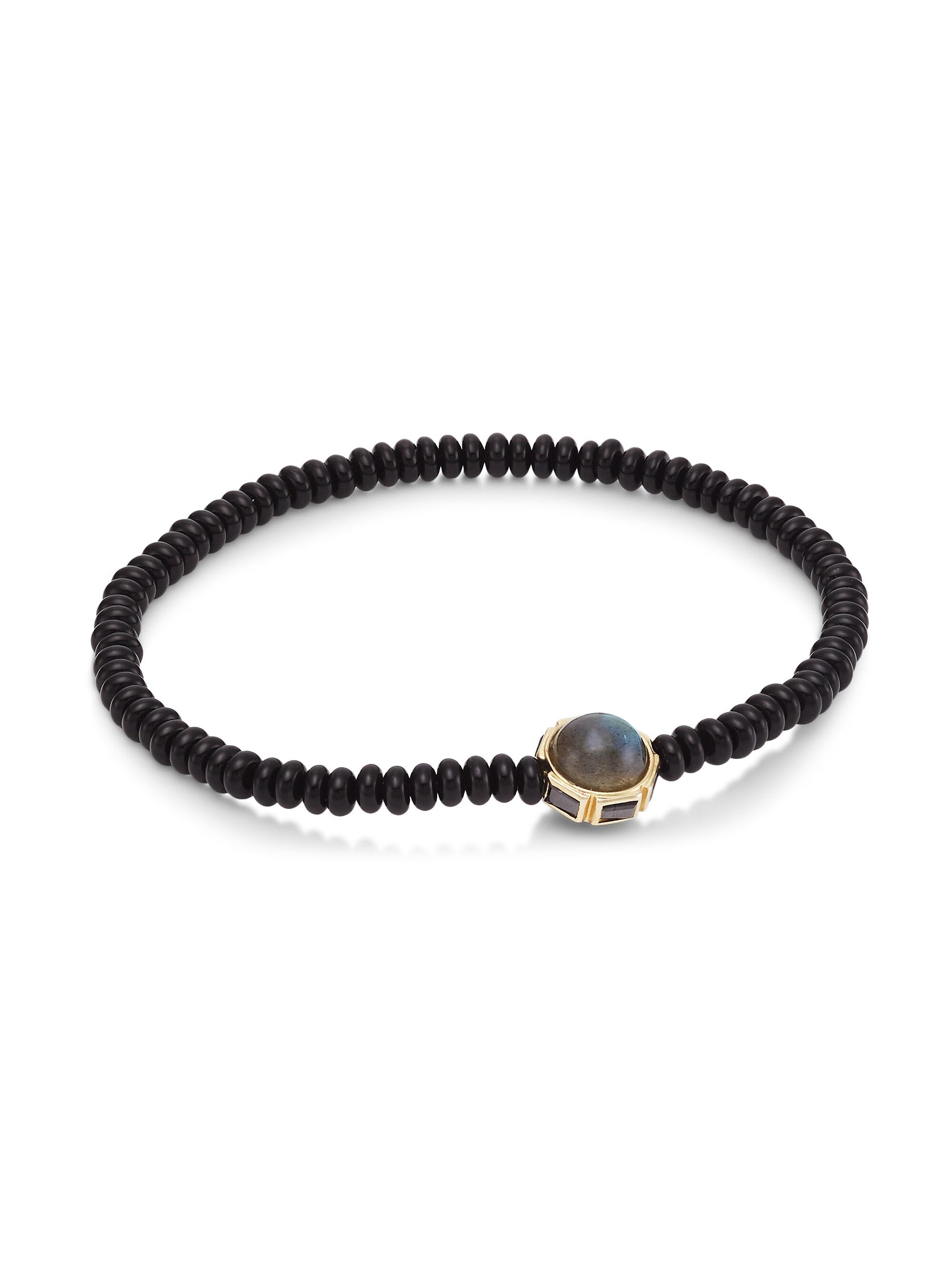 Luis Morais Men's 14K Yellow Gold, Onyx, Labradorite & Black Diamond Beaded Bracelet - Black