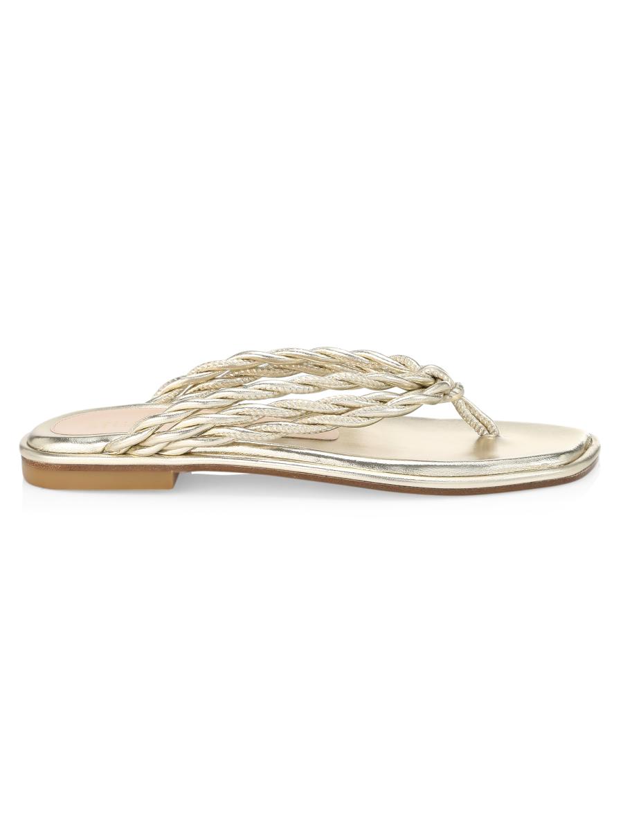 Stuart Weitzman Calypso Metallic Leather Flat Thong Sandals