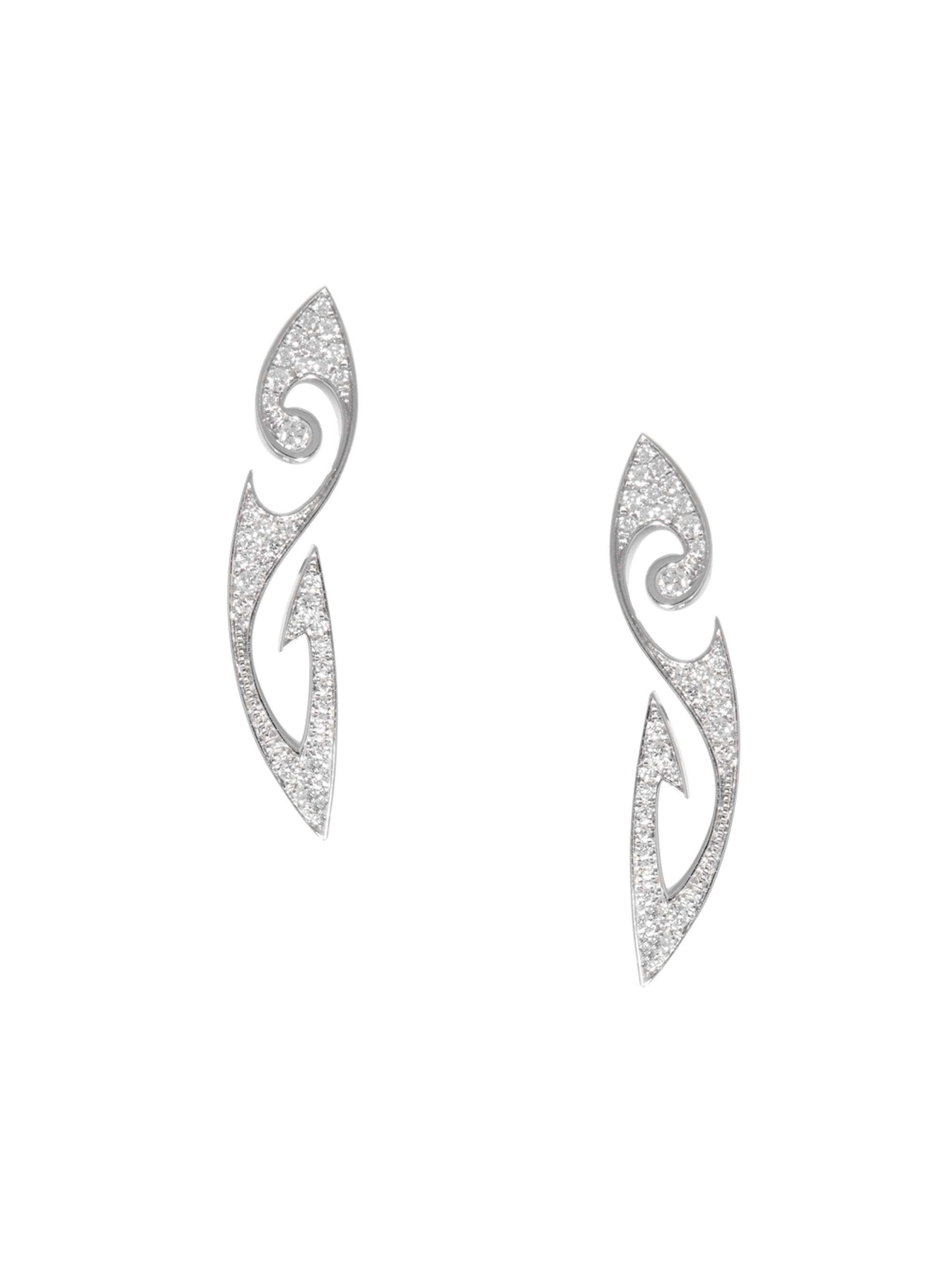 Akillis Women's Tattoo 18K White Gold & Diamond Curved Earrings - White Gold