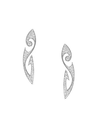 Tattoo 18K White Gold & Diamond Curved Earrings