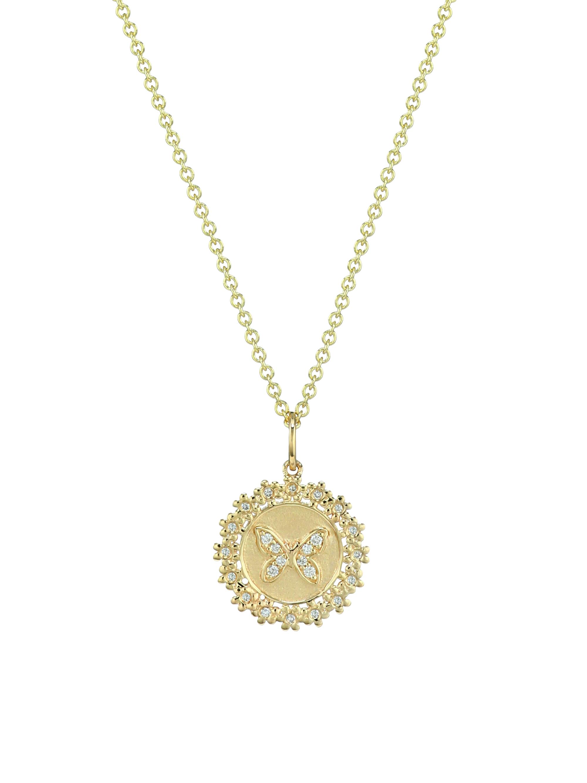 Sydney Evan Women's 14K Yellow Gold & Diamond Daisy-Trimmed  Bee Coin Pendant Necklace - Gold
