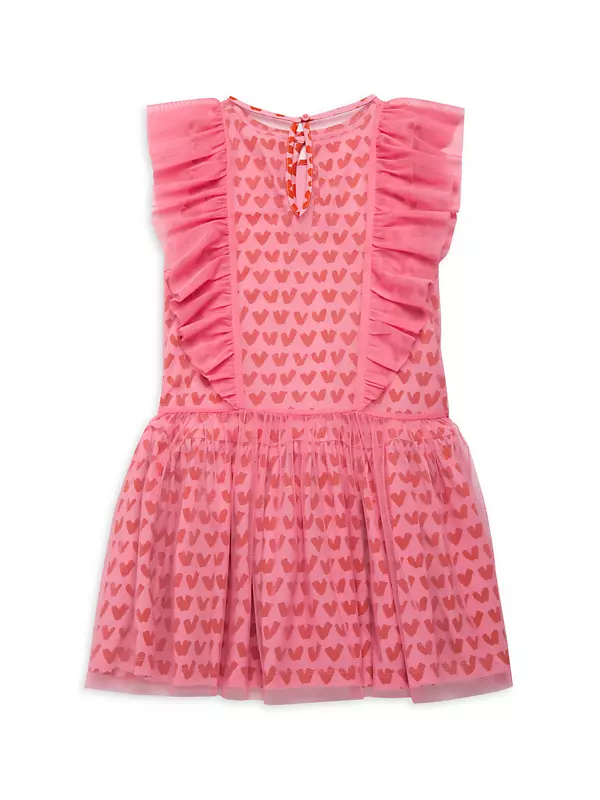Little Girl's & Girl's Heart Print Tulle Dress