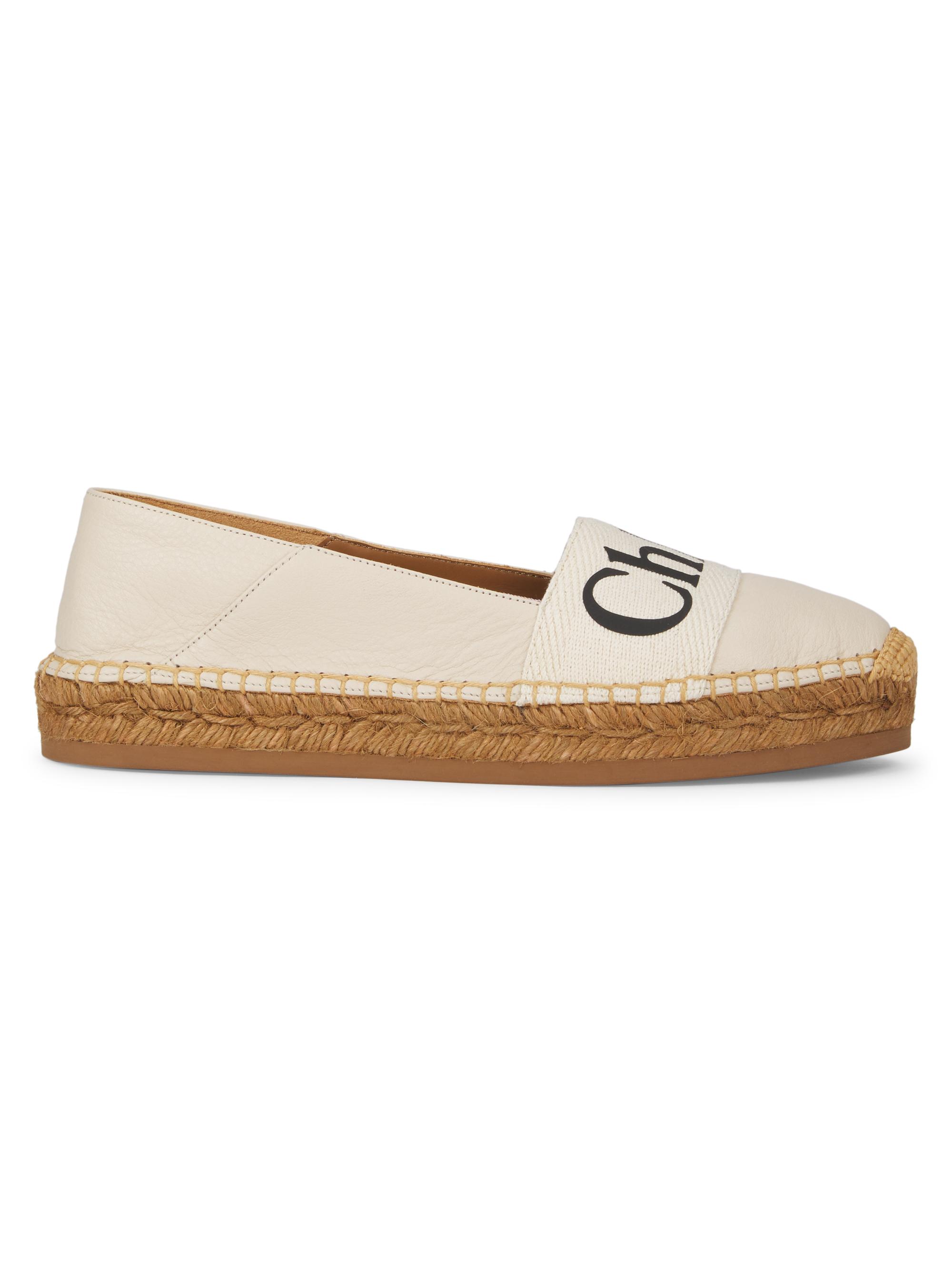Chloé Women's Woody Leather & Canvas Logo Espadrilles - White