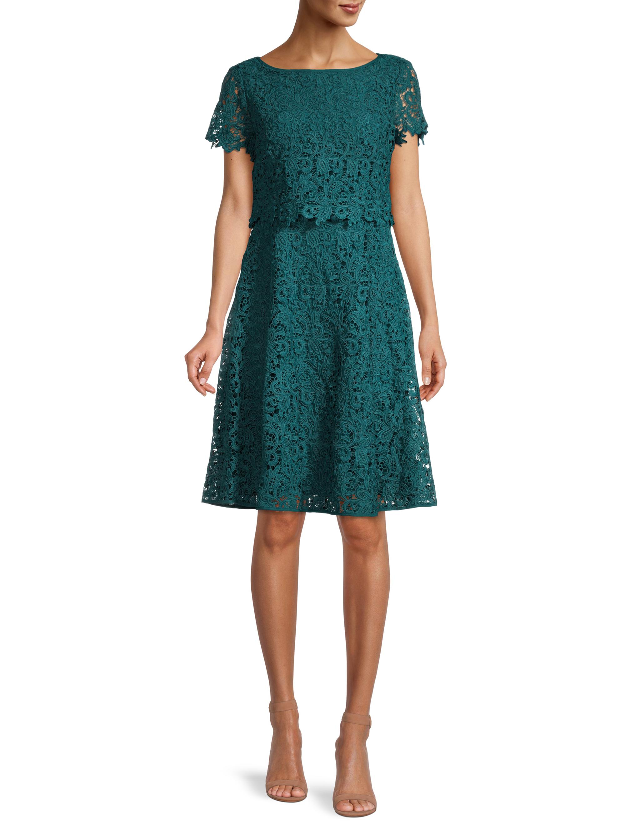 green emerald velvet dress Shani Bell-Sleeve Surplice Lace Dress in Green - Green