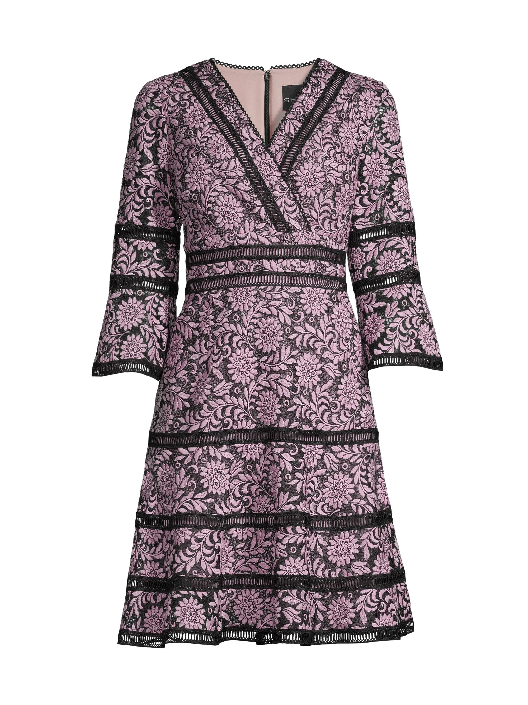 Shani Women's Floral Jacquard Lattice Trim Fit & Flare Midi-Dress - Black Dusty Pink