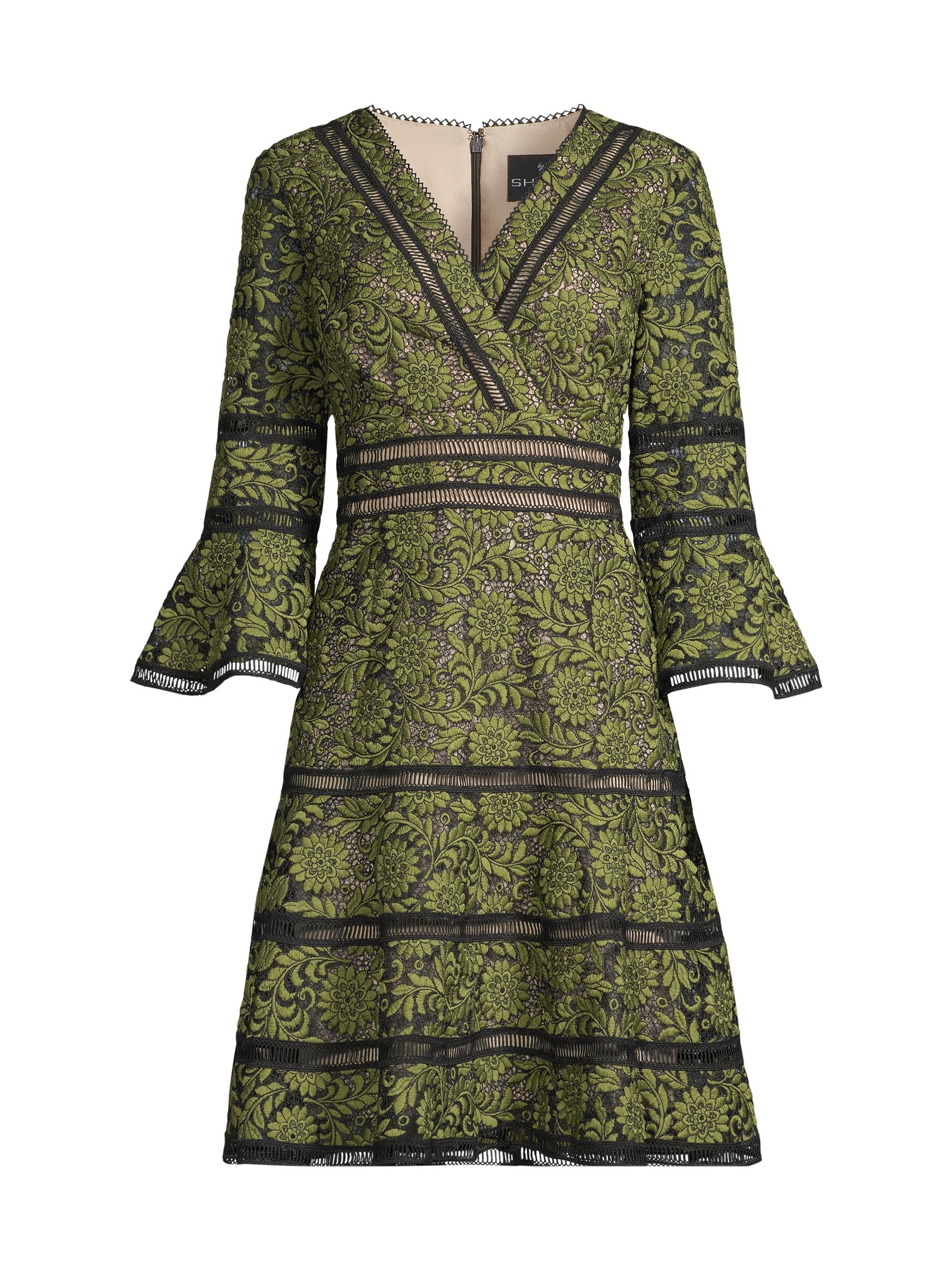 Shani Women's Floral Jacquard Lattice Trim Fit & Flare Midi-Dress - Black Green