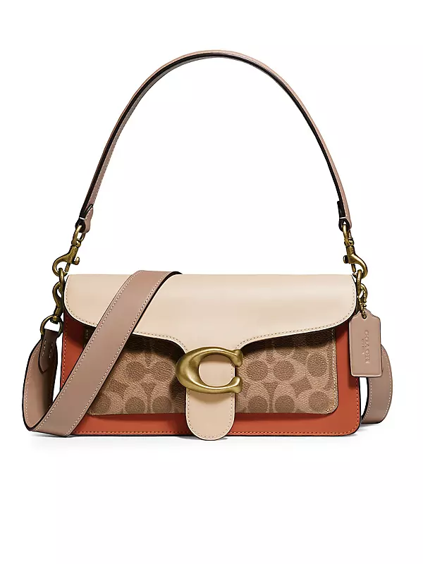 Coach White Brown Pink Tan Leather Canvas Small Purse Clutch Satchel Handbag