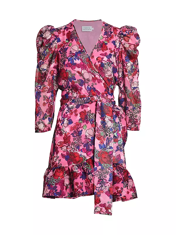 Sasha Floral Puff-Sleeve A-Line Wrap Dress