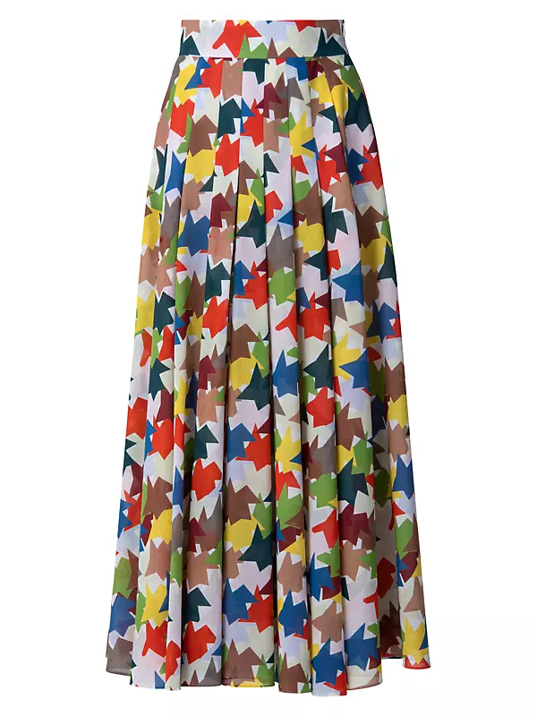Kinderstern Print Pleated Maxi A-Line Skirt