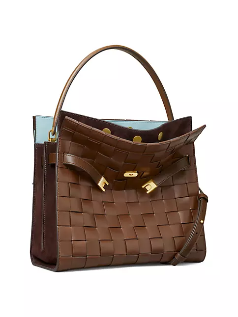 Tory Burch Lee Radziwill Woven Leather Double Bag