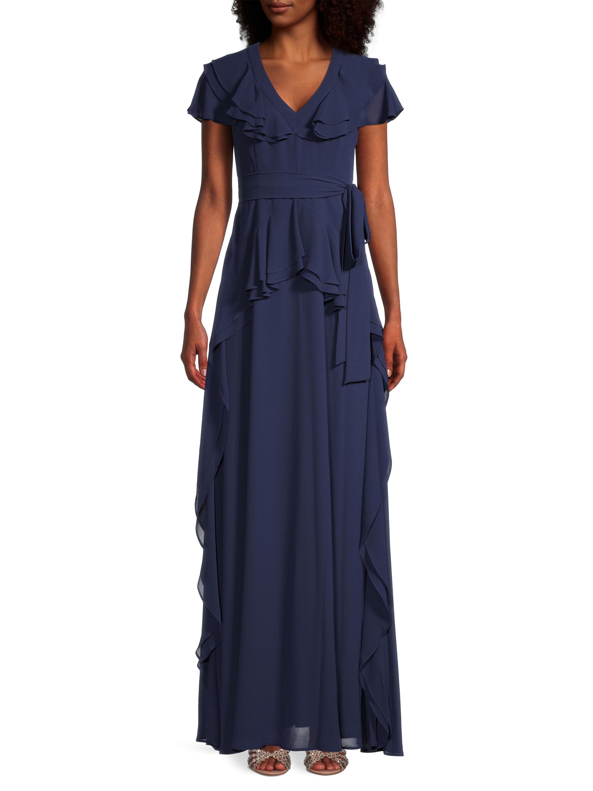 ruffle trim maxi dress Second Chances Ruffle Trim Maxi Dress Blue XL