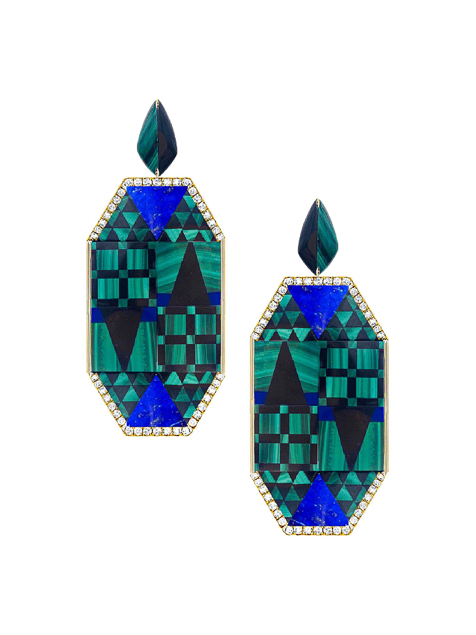 Casa Castro Women's Mother Nature 18K Gold & Diamond Green Mosaic Earrings