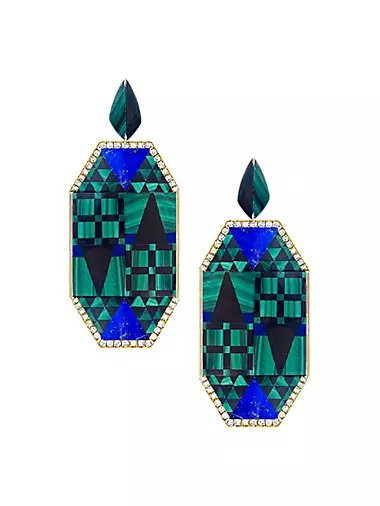 Mother Nature 18K Gold & Diamond Green Mosaic Earrings