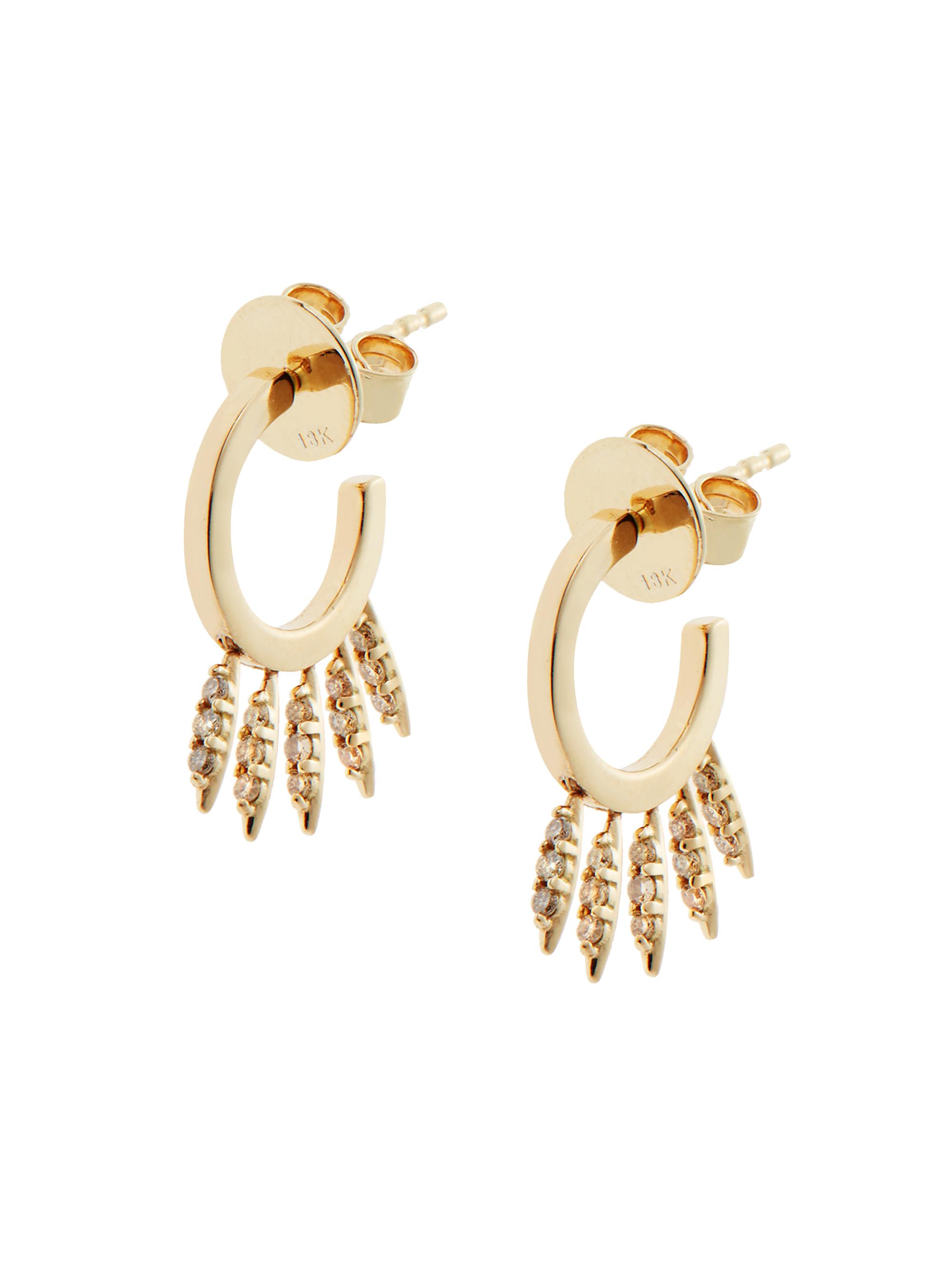 Ileana Makri Women's Grass 18K Yellow Gold & Light Brown Diamond Grass Fringe Hoop Earrings - Yellow Gold