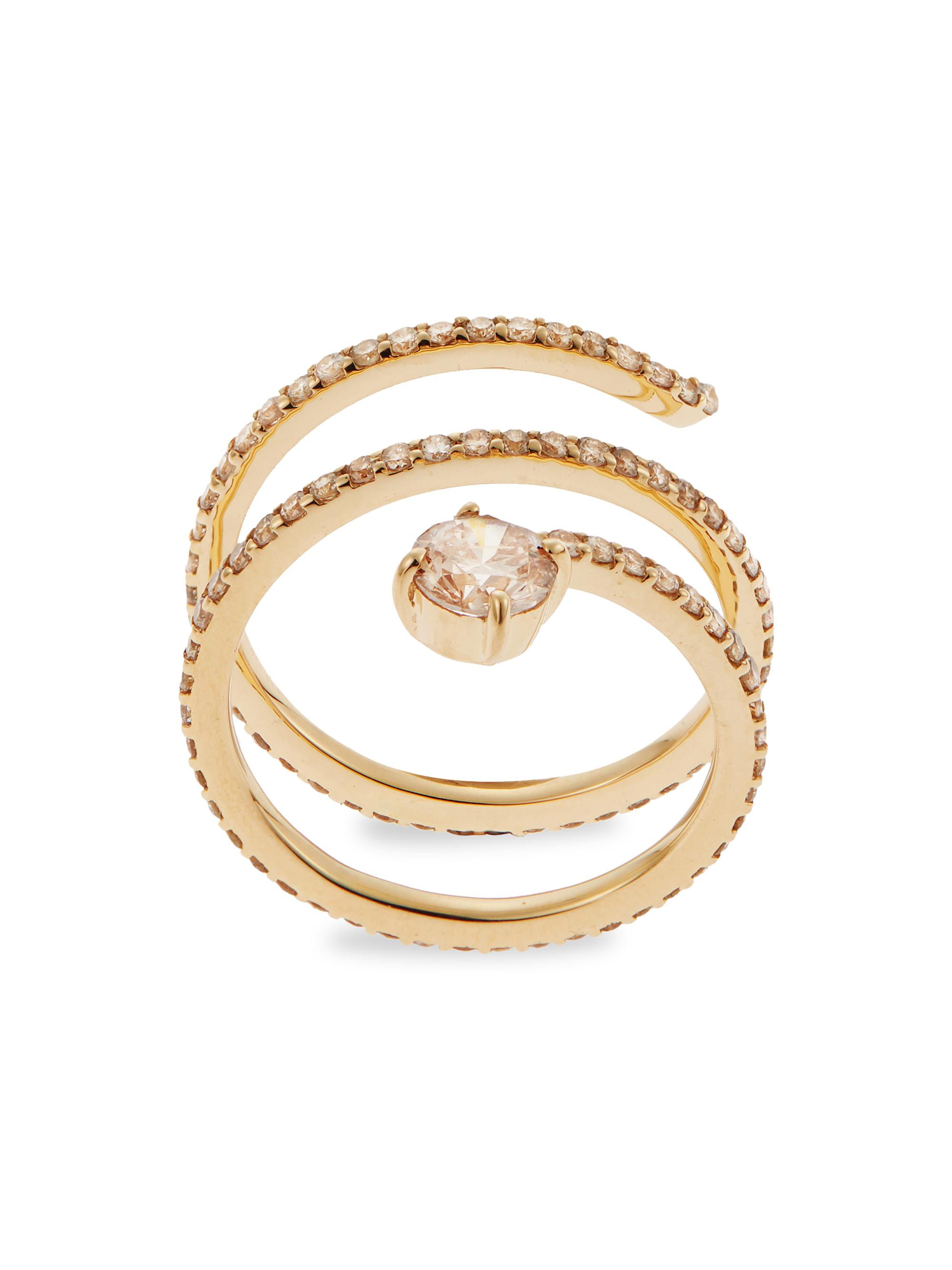 Ileana Makri Women's Grass 18K Yellow Gold & Light Brown Diamond Seed Spiral Ring - Yellow Gold