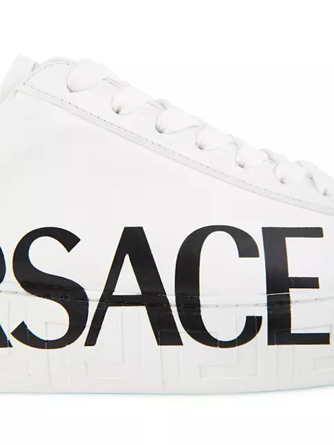 Shop Versace La Greca Logo Leather Sneakers | Saks Fifth Avenue