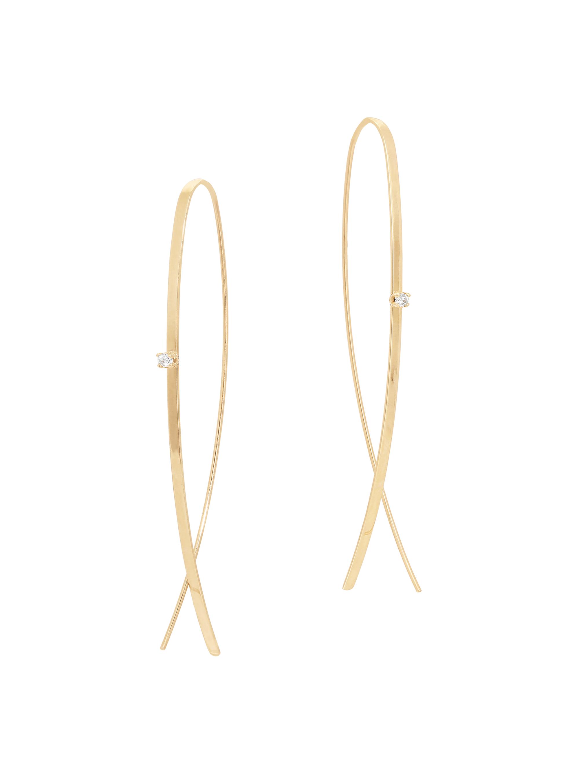 Lana Women's Narrow Flat Upside Down 14K Yellow Gold & Diamond Hoop Earrings - Yellow Gold
