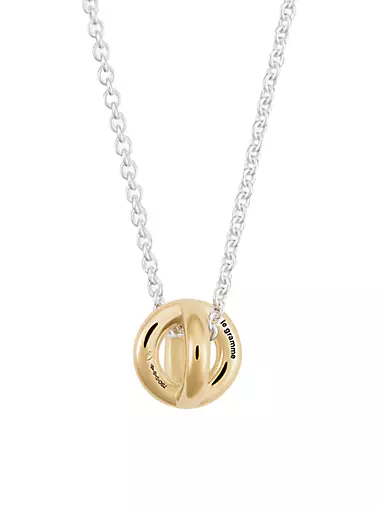 1G Polished 18K Yellow Gold Entrelacs Pendant & Sterling Silver Chain Necklace