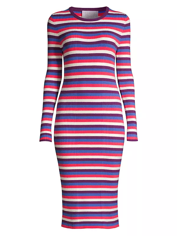Striped Long-Sleeve Ribbed Dress