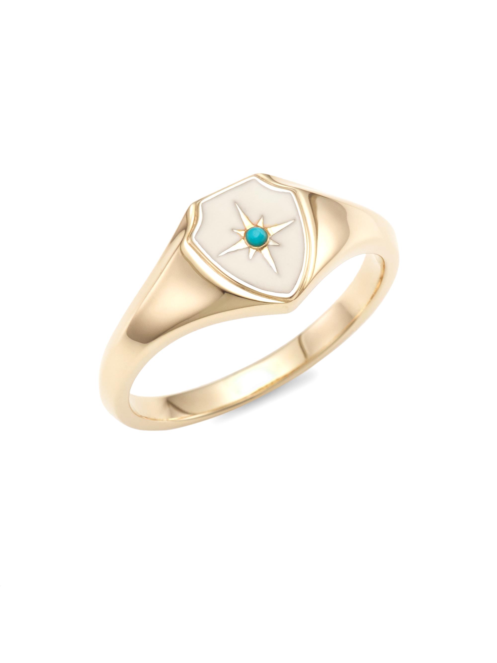 Sydney Evan Women's 14K Yellow Gold, Enamel & Turquoise Starburst Crest Signet Ring - Gold