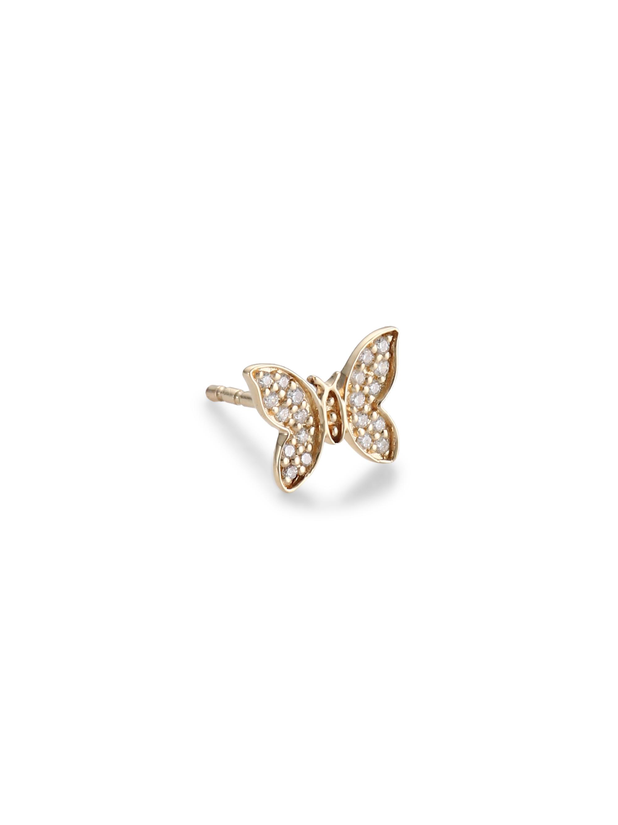 Sydney Evan Women's 14K Yellow Gold & Diamond Tiny Butterfly Single Stud Earring - Gold